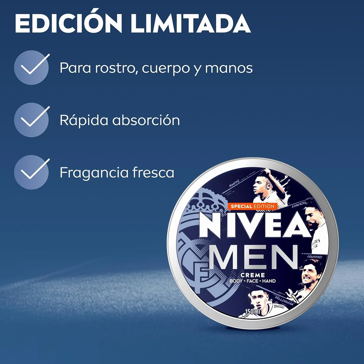 NIVEA MEN Pack Real Madrid Edición Limitada - Sensitive Aftershave 100 ml, Desodorante Spray Deep 150 ml, Gel de Ducha Deep 250 ml, NIVEA Creme 150 ml