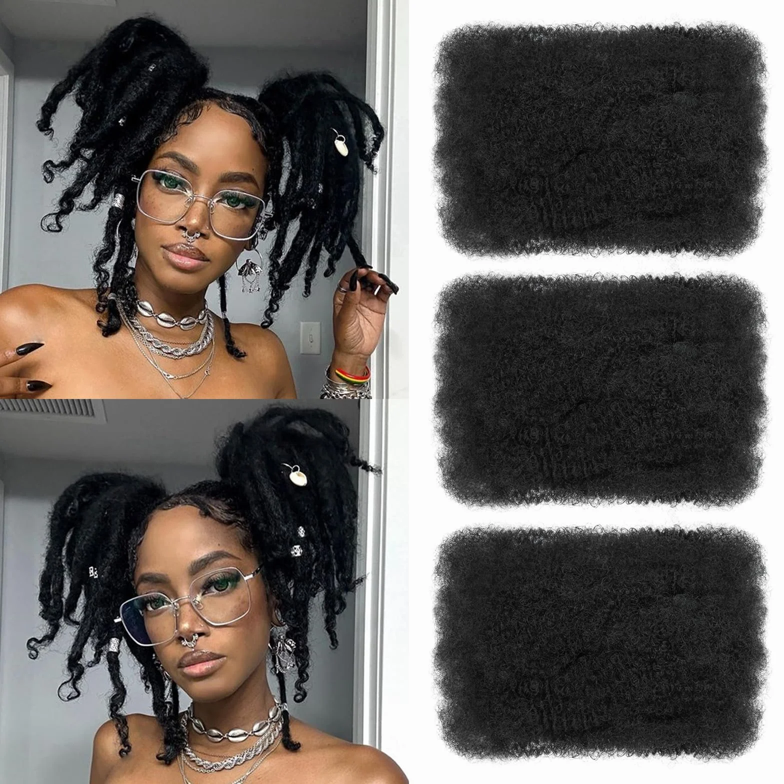 Afro Kinky Curly Braiding Bulk Hair Mini Twists Synthetic Cuban Twist Soft Locs Micro Spring Twist Dreadlocks 1B# 8 Inch Pack of 3