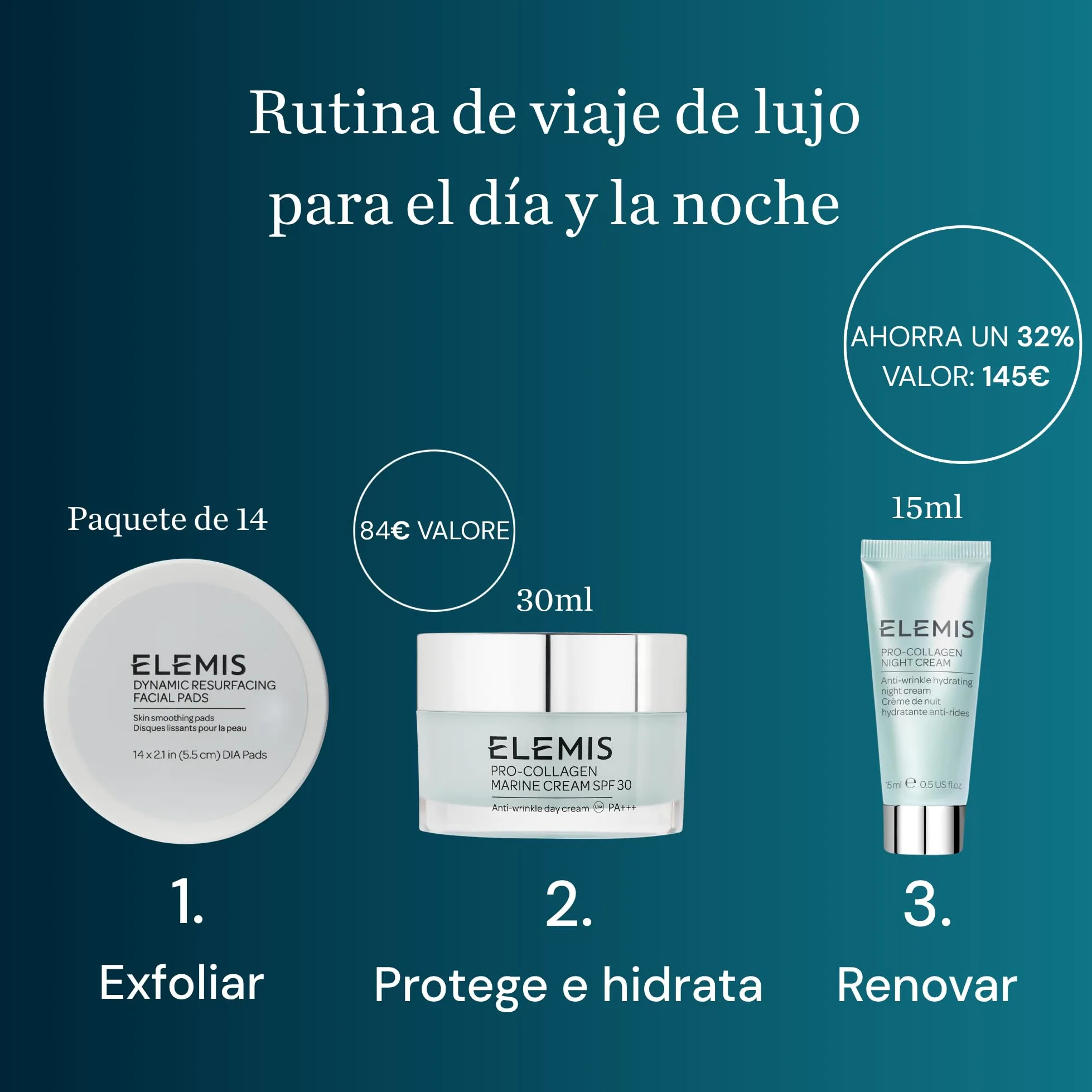 ELEMIS Glow & Hydrate Cuidado de la Piel Ritual Set de Regalo Mujer - Exfoliante Facial Pore Pads, Crema Collageno Antiarrugas & Crema de Noche Antiedad