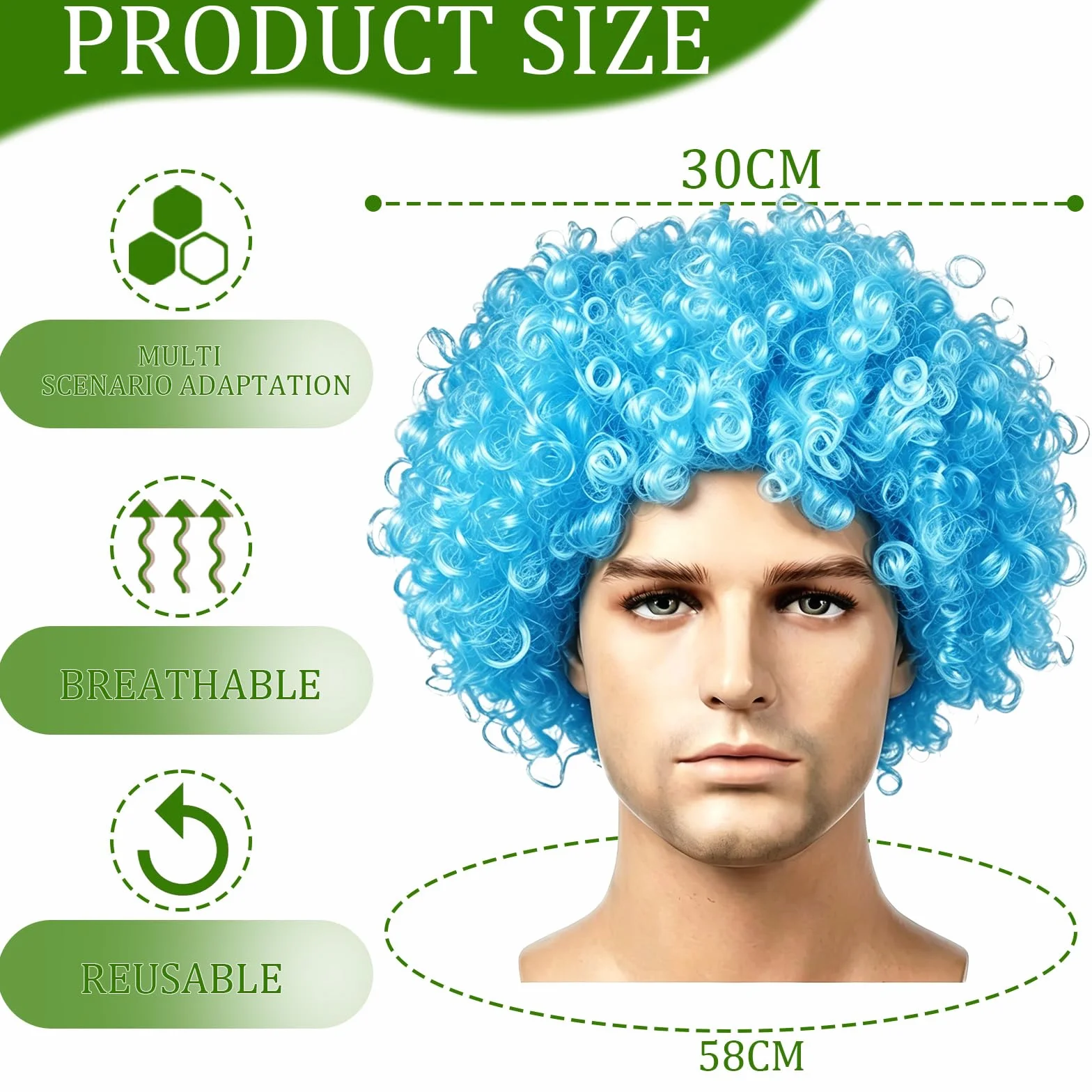 Peluca afro azul cielo para carnaval y disfraces