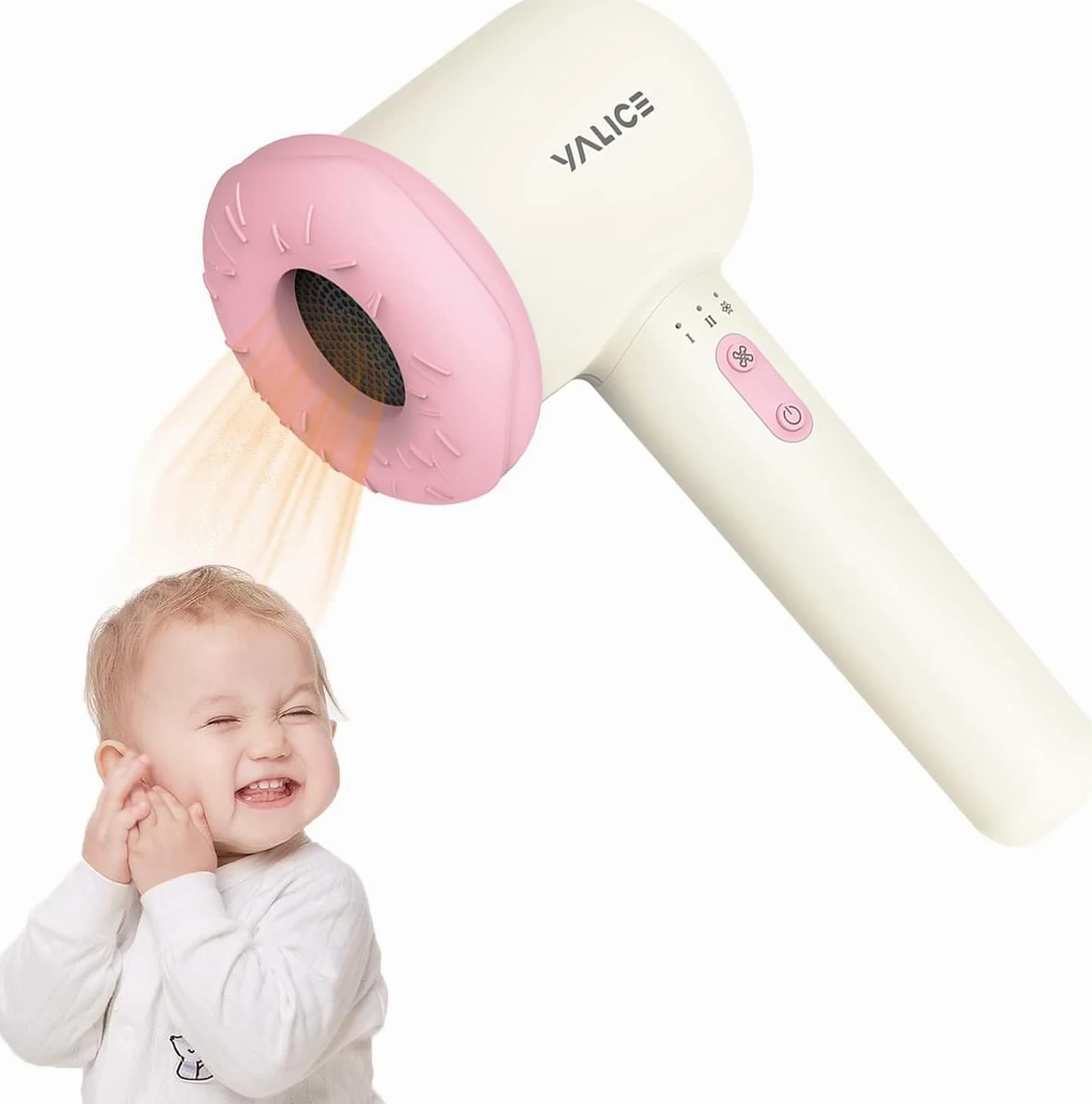 Secador de pelo inalámbrico para bebé, mini secador de pelo para niños, recargable, bajo ruido, calor suave para la piel de los glúteos del bebé con 3 ajustes de velocidad, 0-3 años de uso (rosa)