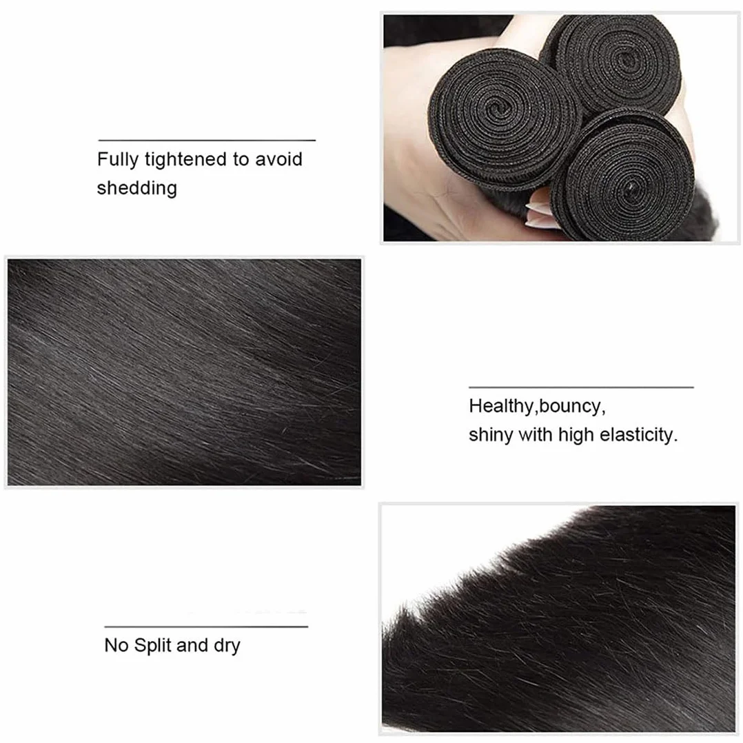 Extensiones de pelo humano sin procesar, extensiones de pelo humano Remy doble trama #1B, color negro natural, 3 paquetes por paquete, 150 g, 20, 22, 24 pulgadas