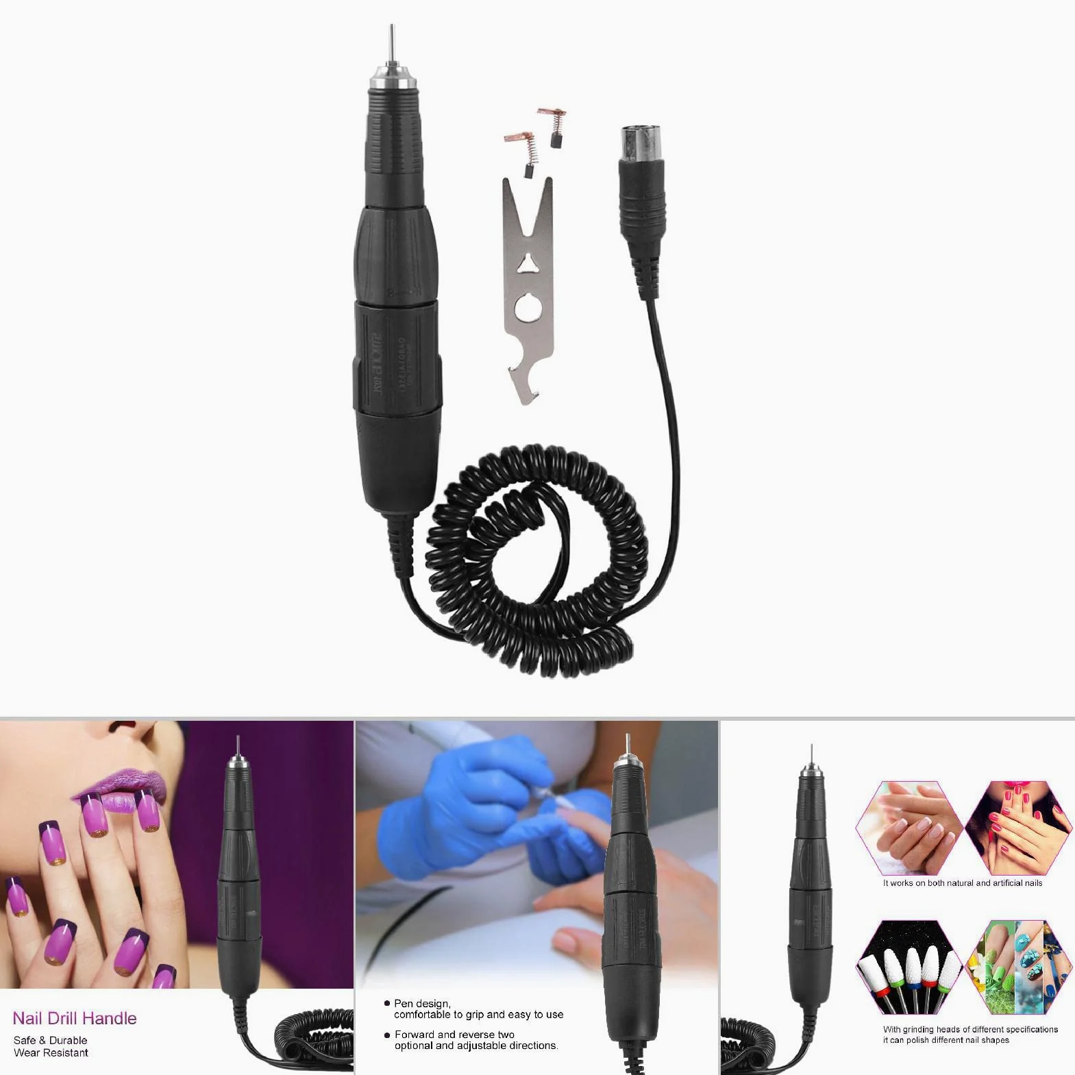 102L - Pieza de Mano con Mango de Taladro Eléctrico para Uñas de 2,35 Mm para Máquina Eléctrica de Manicura para Uñas (Negro)