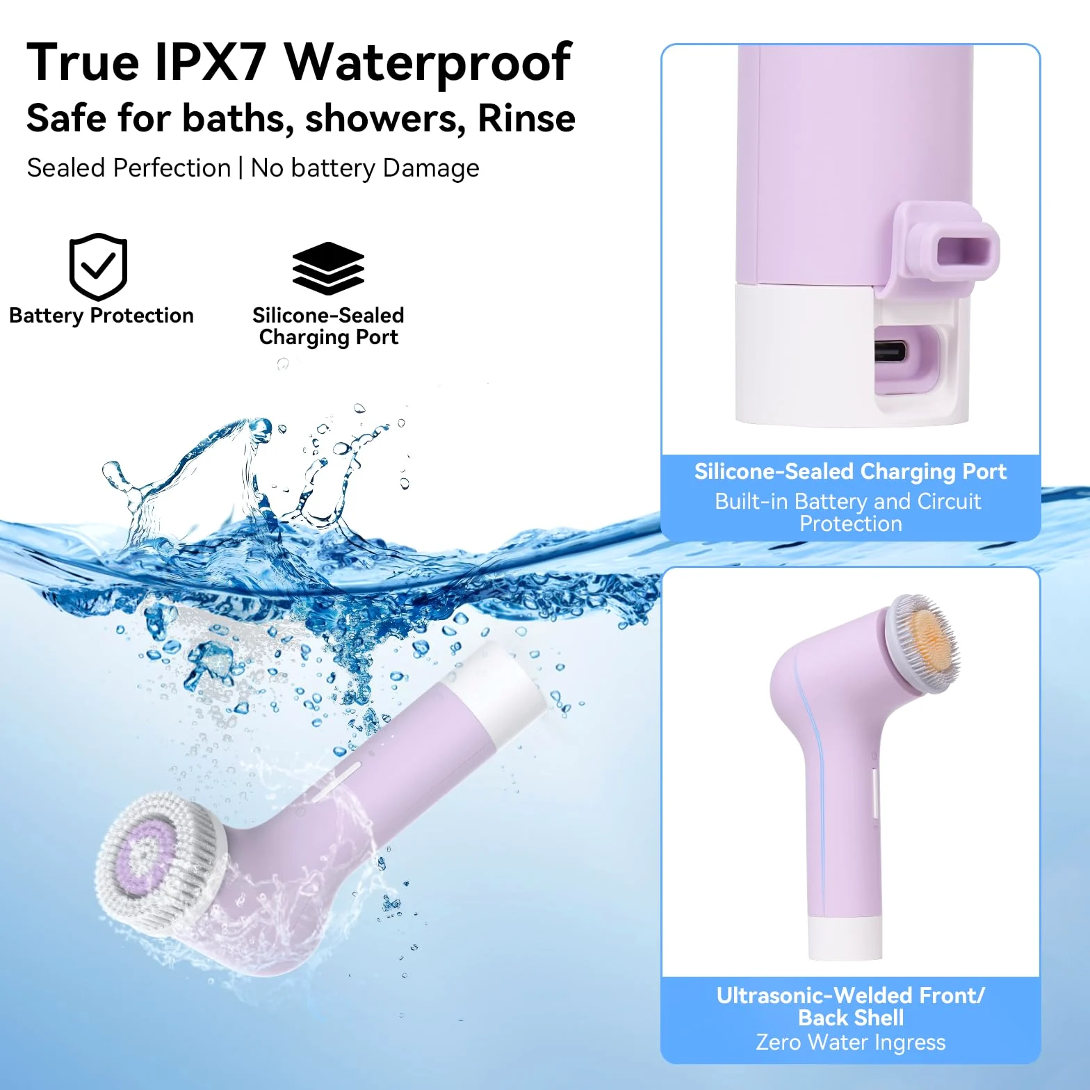 Cepillo eléctrico de limpieza facial, exfoliante facial de silicona recargable con cabezales de cepillo patentados de doble anillo, 3 velocidades de rotación, cepillo exfoliante sin vibración