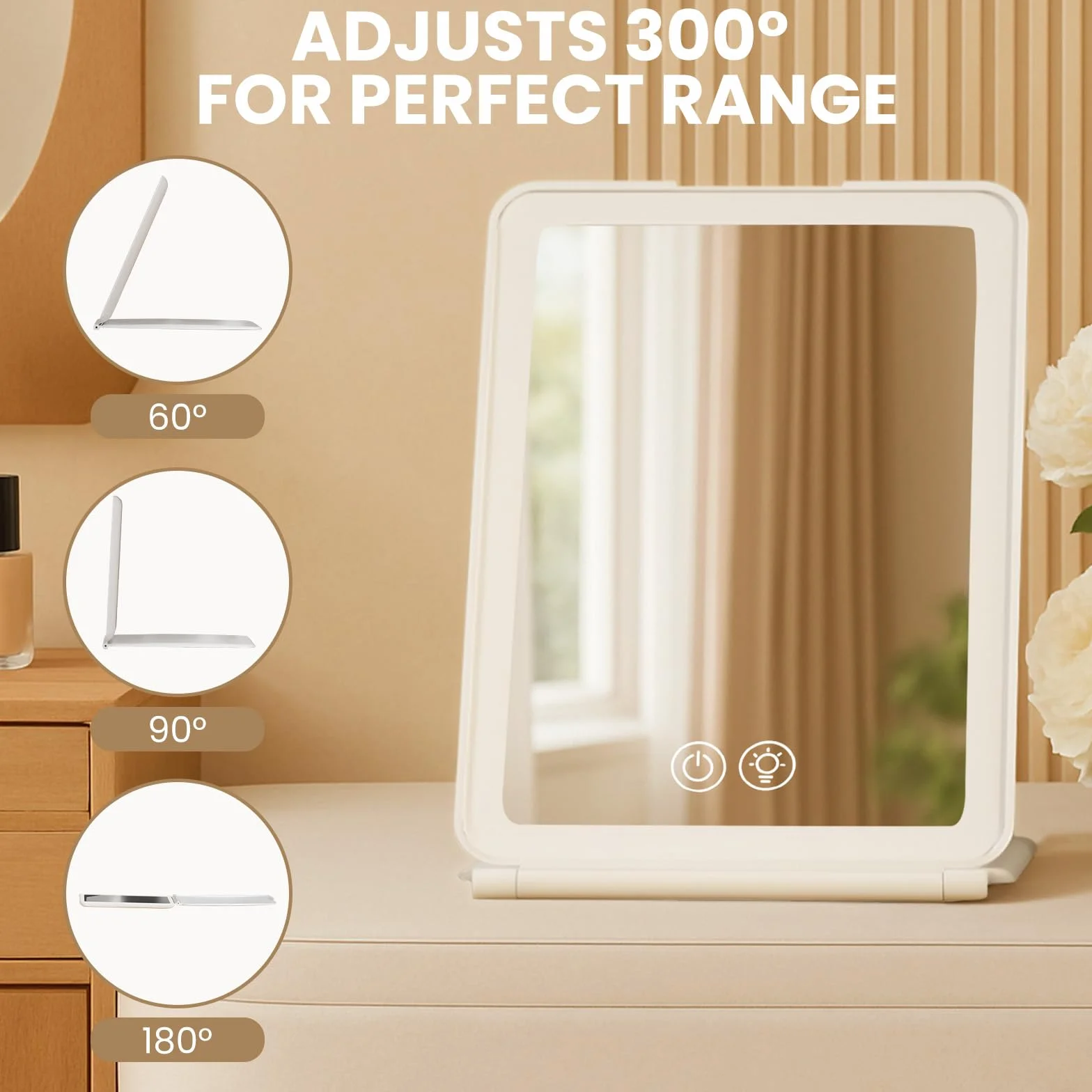Espejo Maquillaje con Luz LED 3 Colores Brillo Ajustable 1500mAh Recargable Plegable con Memoria