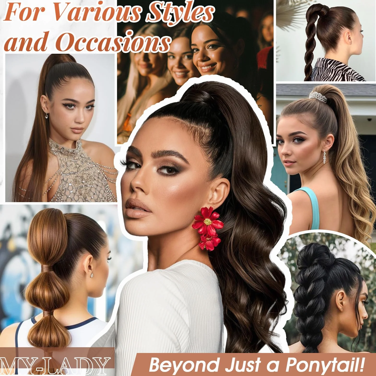 MY-LADY Coleta Postiza Pelo Natural 50cm Extensiones de Cabello Cola Humano Ponytail Liso #1B Negro Natural 95g