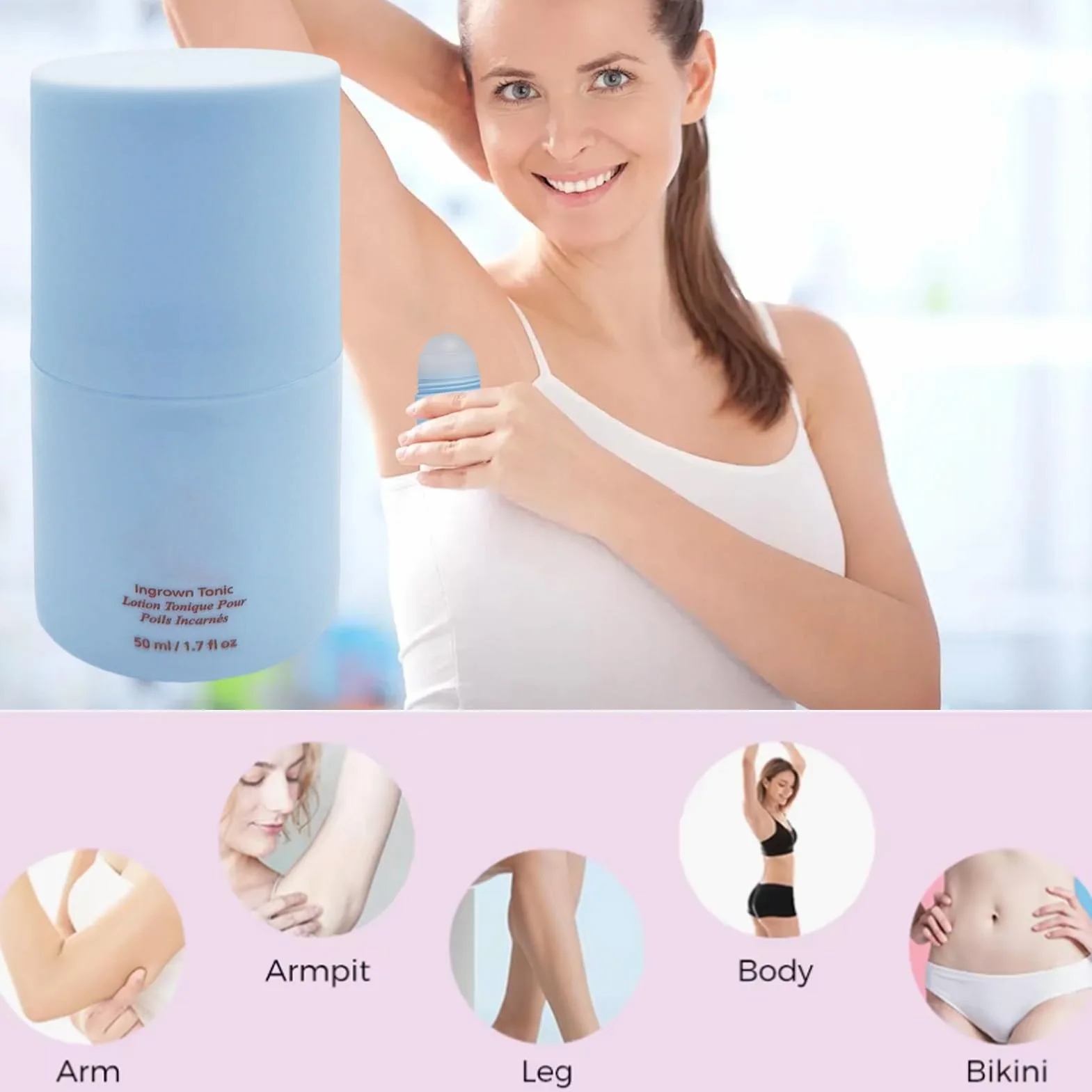 Tratamiento Anti-Vellos Encarnados Roll-On 50 Ml Rostro Zona Bikini Solución Corporal Calmante Portátil