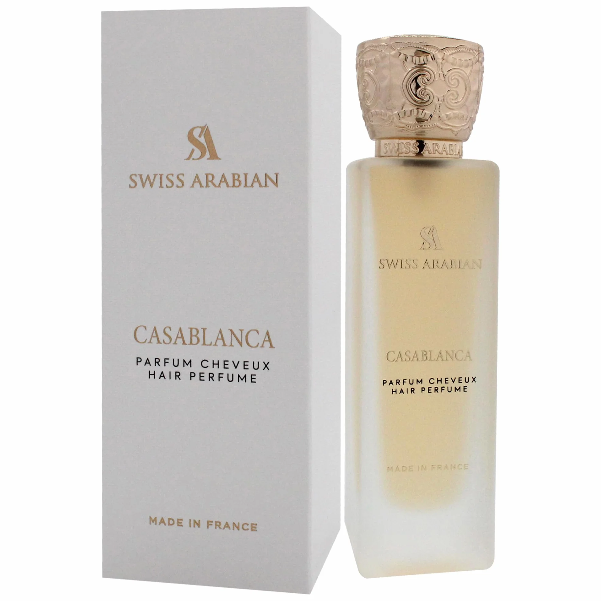 Swiss Arabian Casablanca Spray capilar 50ML fragancia afrutada floral almizclada manzana pachulí ámbar brillo nutritivo protección UV
