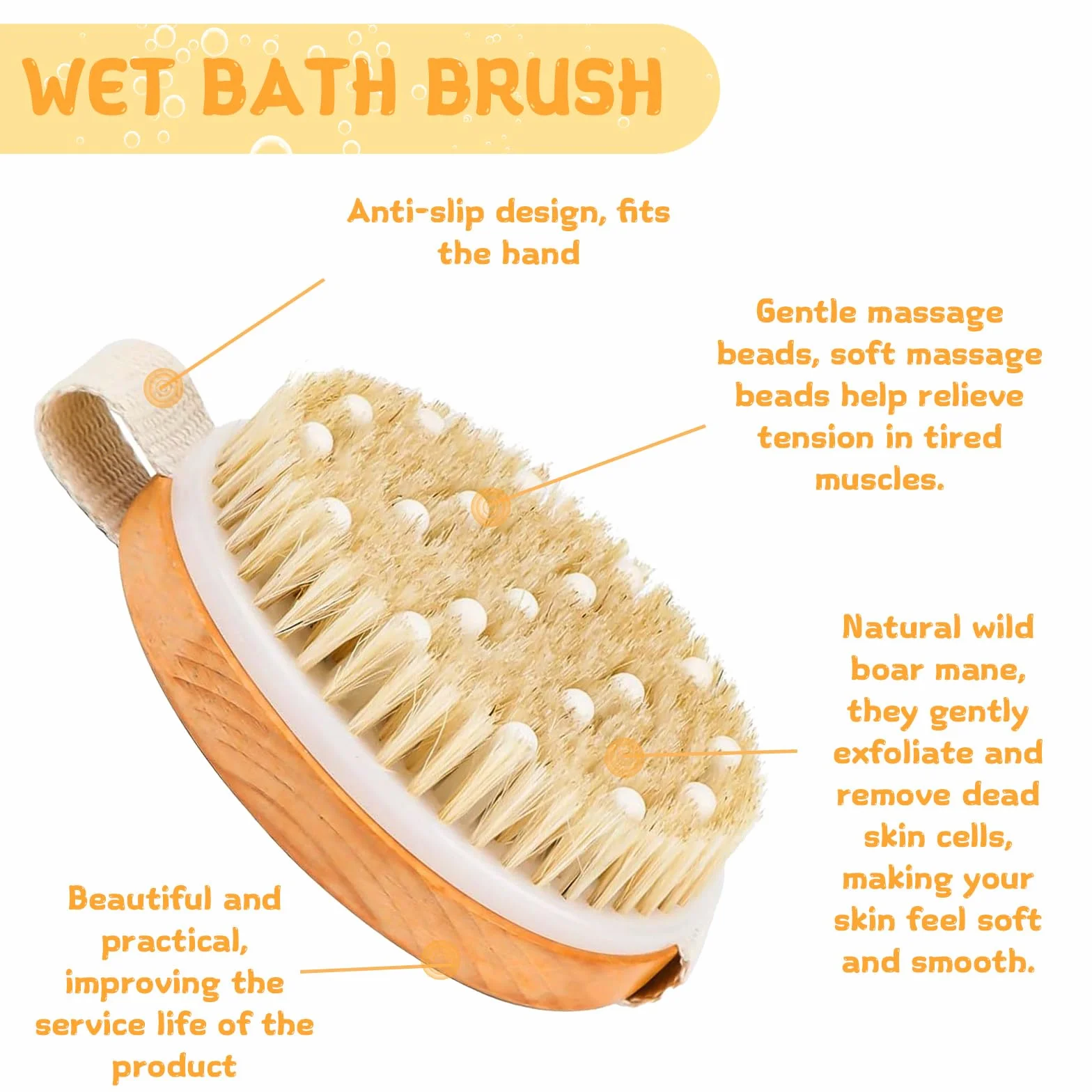 Set de 2 cepillos secos para el cuerpo + cepillo húmedo con cerdas naturales para ducha y masaje