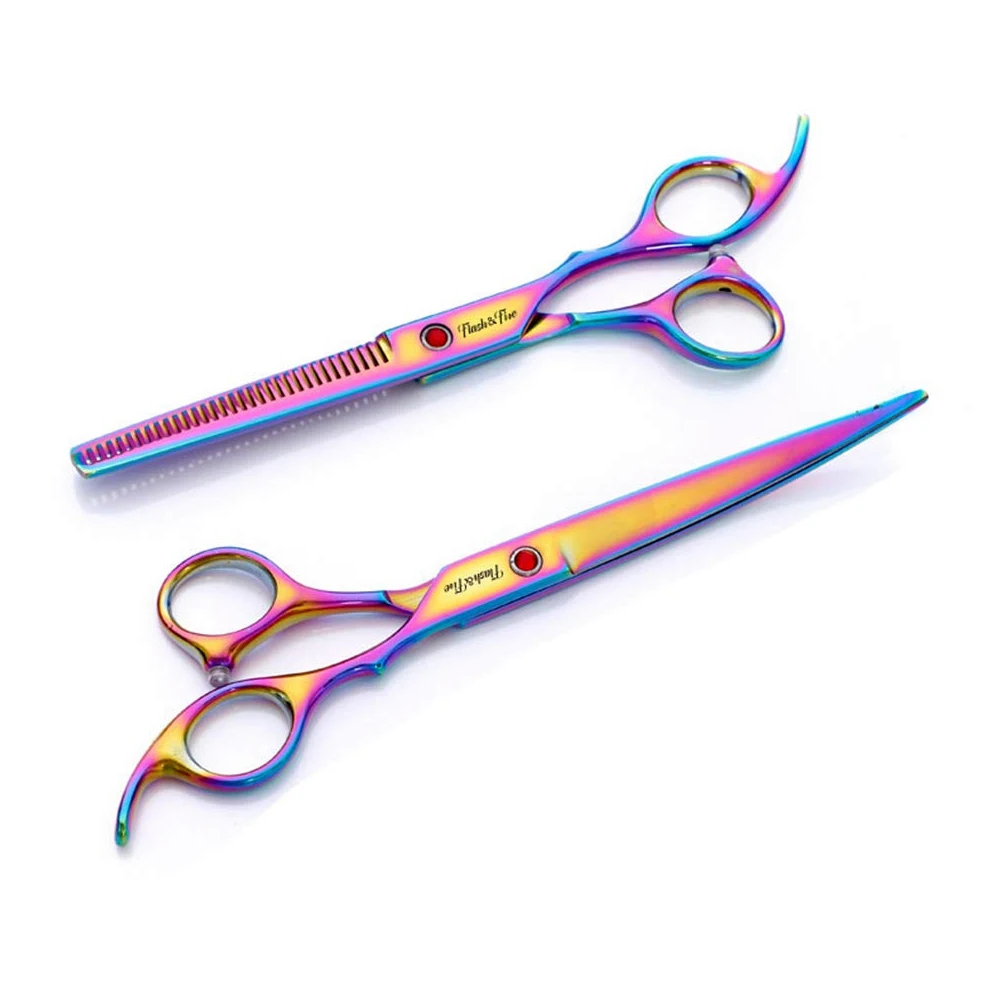 Juego de tijeras para el cuidado de mascotas de 7,0 pulgadas, 5 piezas, tijeras profesionales de peluquería, kit de herramientas para cortar el cabello con peine para salón, barbería, uso domésti