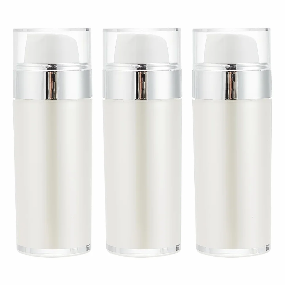 BENECREAT 3 Piezas Botellas de Viaje con Bomba Sin Aire 50 ml, Envases Cosméticos Portátiles Acrílico Blanco