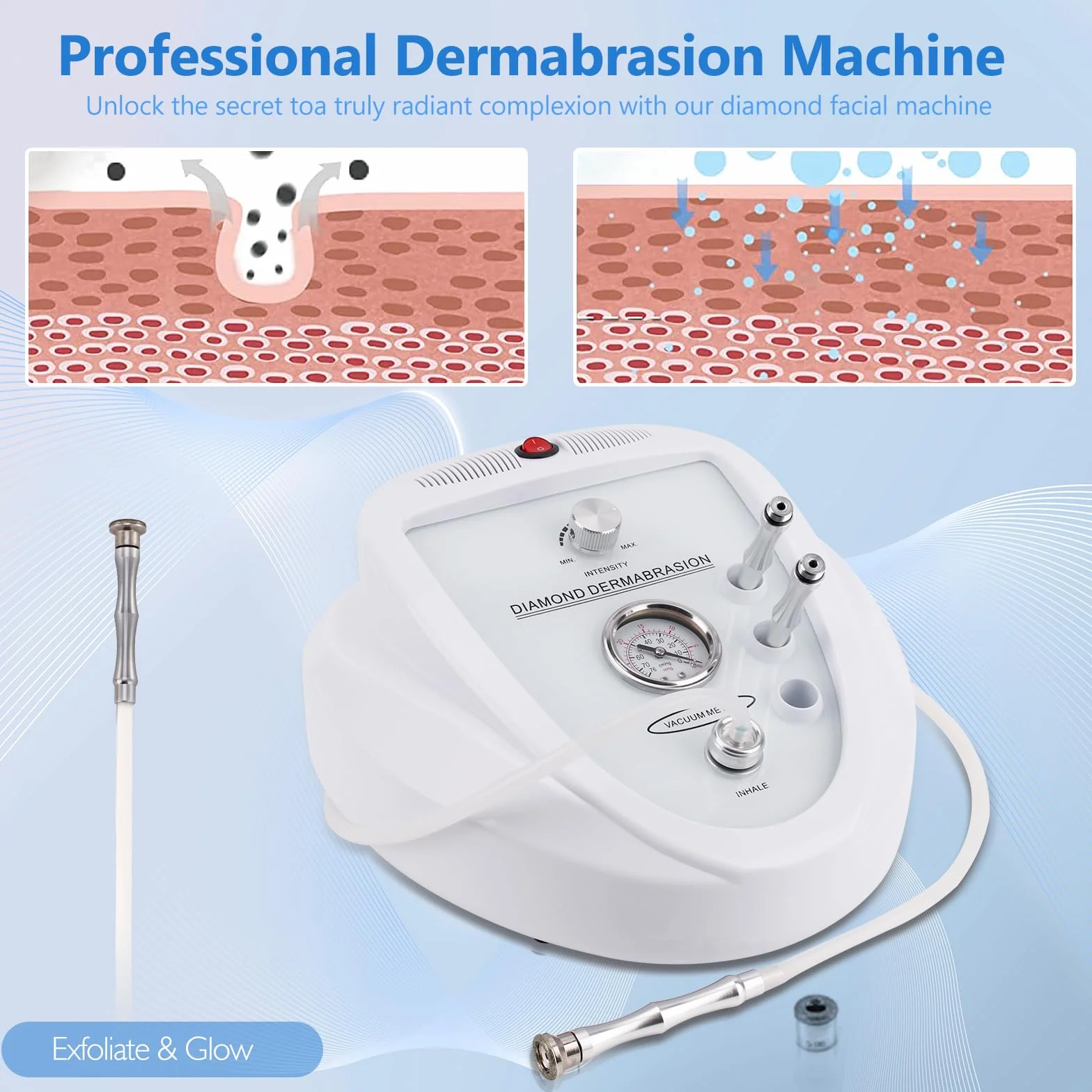 Dispositivo profesional de dermoabrasión 45W 65-68cmHg facial diamante
