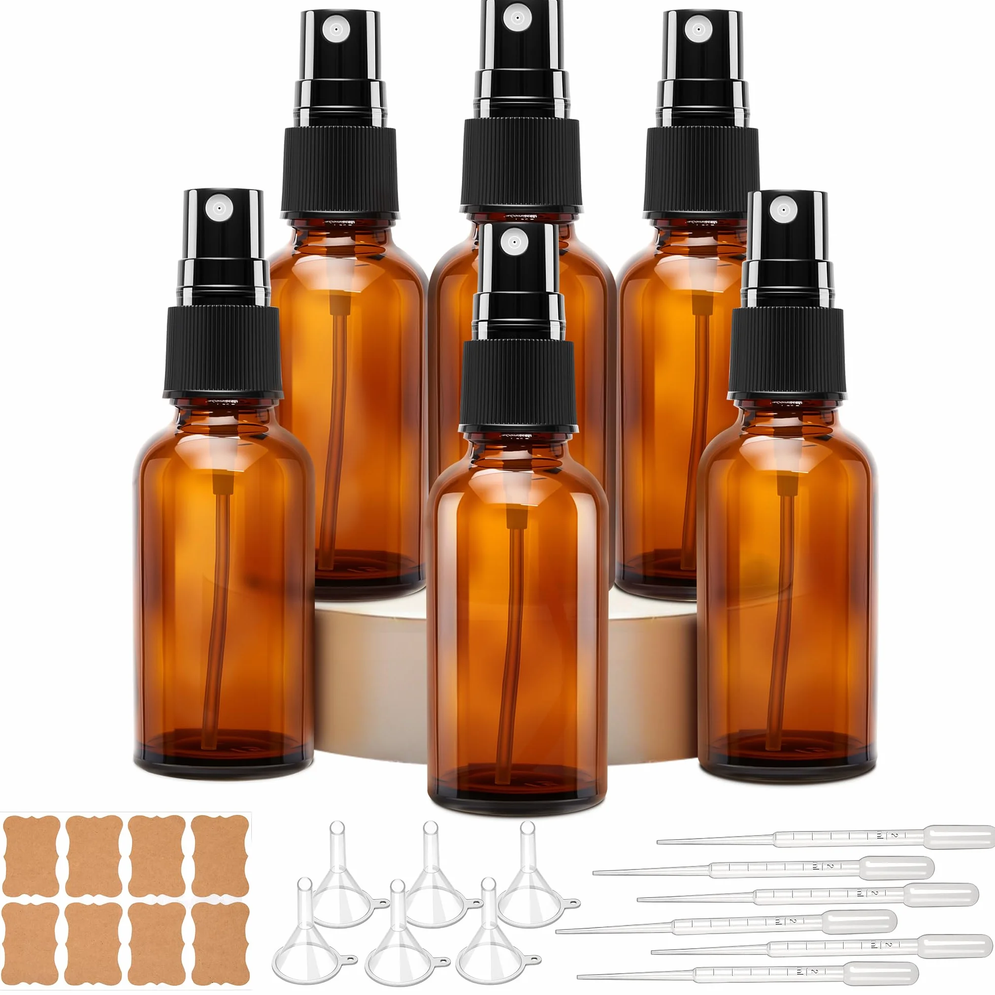 Elalove 6 botellas pulverizadoras de vidrio ámbar 30ml con cuentagotas para aceites esenciales
