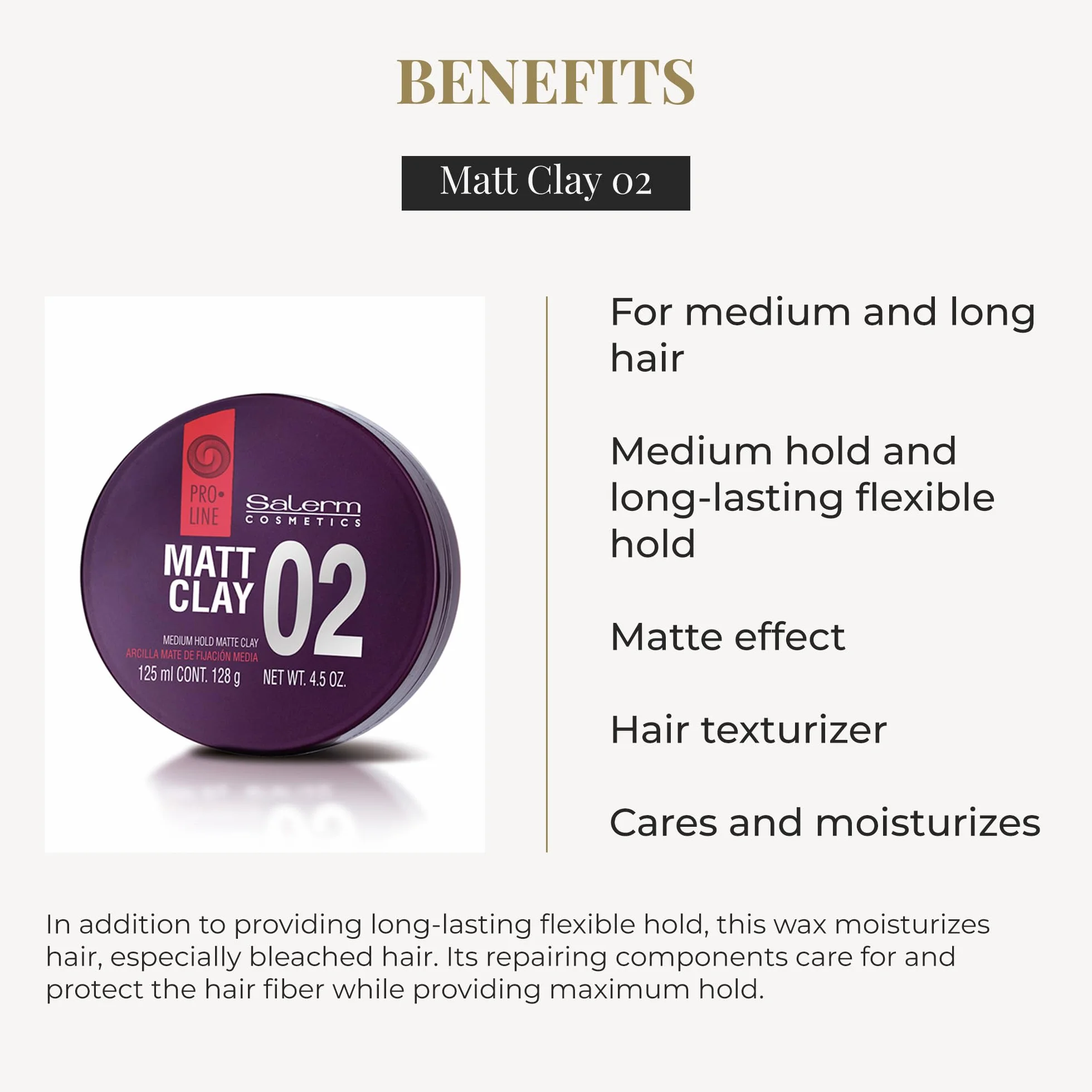 SALERM Pro Line Matt Clay 02-125 ml Cera para el Pelo Fijación Media Efecto Mate Texturizador