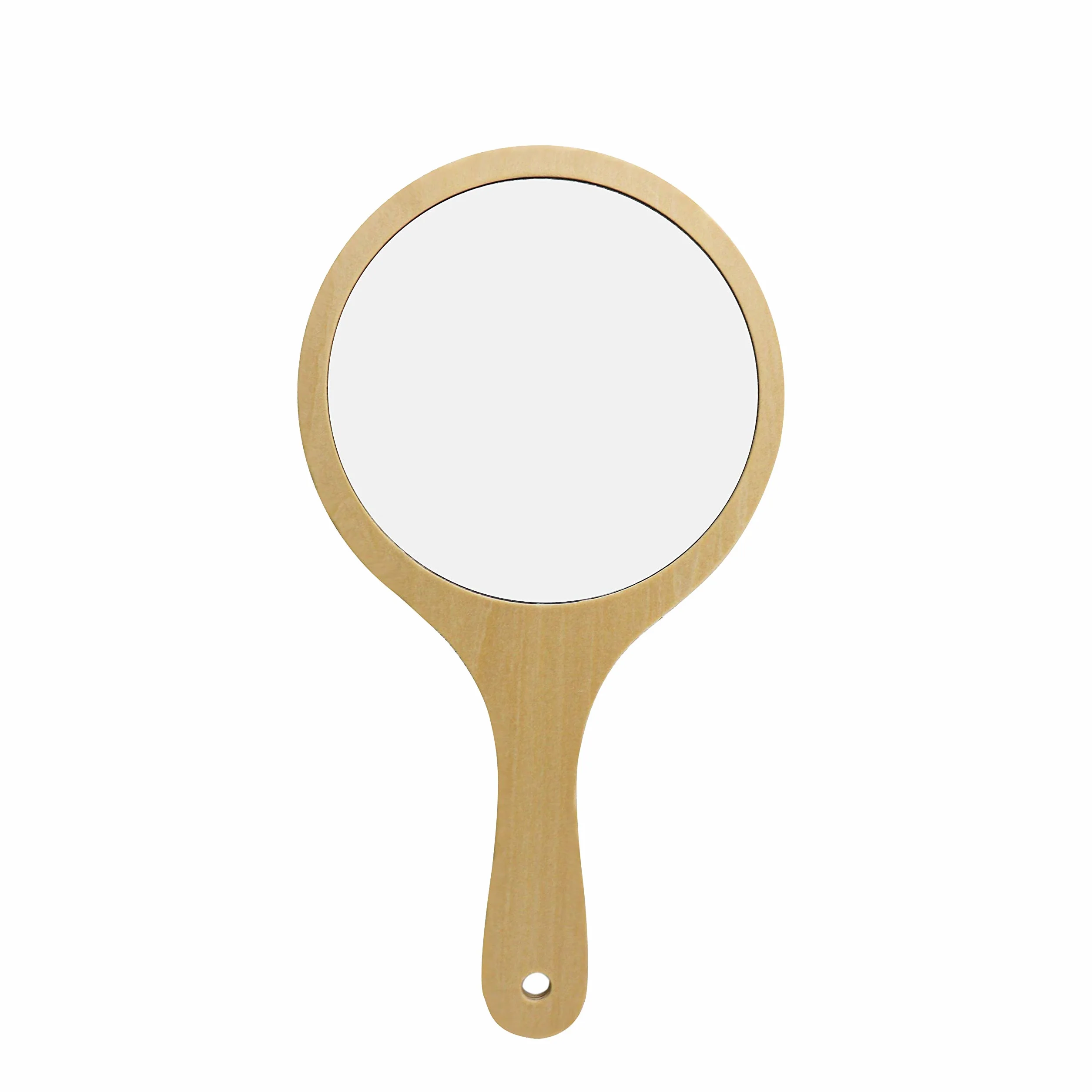 Espejo de Mano de Madera Redondo Portátil para Maquillaje y Peluquería
