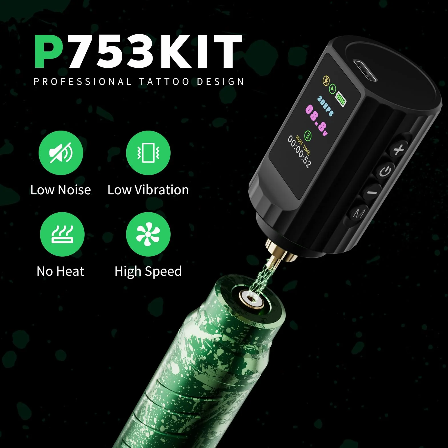 SOLONG Kit Profesional para Principiantes de Tatuajes – Lápiz Inalámbrico 1600mAh con 10 Agujas de Cartucho y Papel Transfer, Equipo Completo para Empezar, EF-TK-P753KITCEU-10