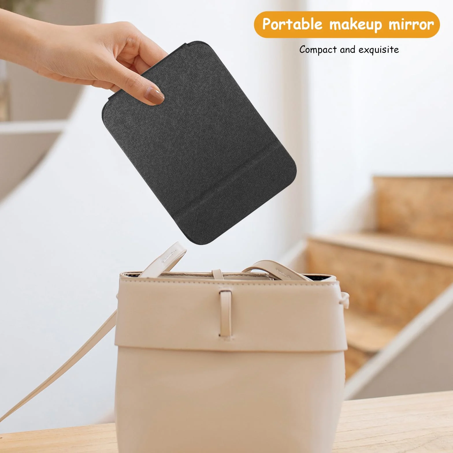 Espejo de maquillaje portátil de viaje plegable HD cuero 21,5 x 15,5 cm