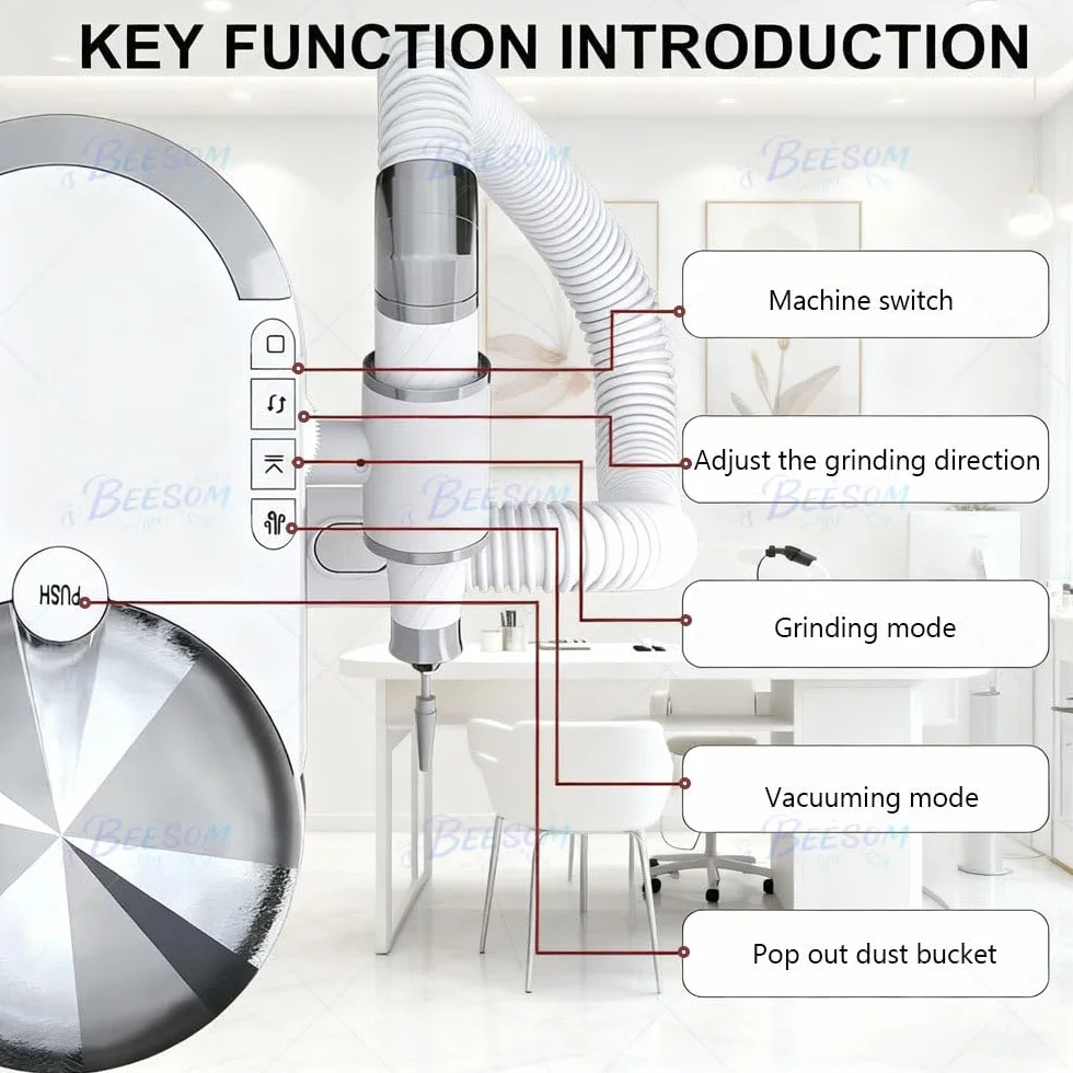 Taladro Eléctrico Uñas2 En 1con Aspirador Polvo,Taladro para Uñas con Aspirador Polvo Incorporado,30000 RPM - Velocidad Ajustable Drill Uñas Unhas - Kit Taladro+Aspirador Uñas White