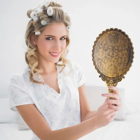 Espejo de mano vintage bronce para maquillaje y viaje