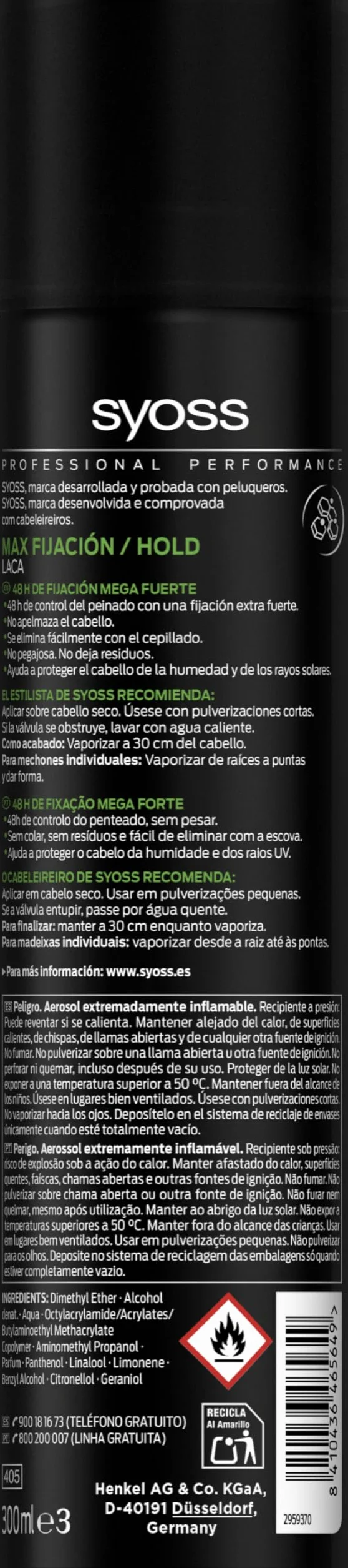 Syoss Laca Max Fijación 300ml 48h Mega Fuerte Protección Cabello Humedad Rayos Solares 6uds
