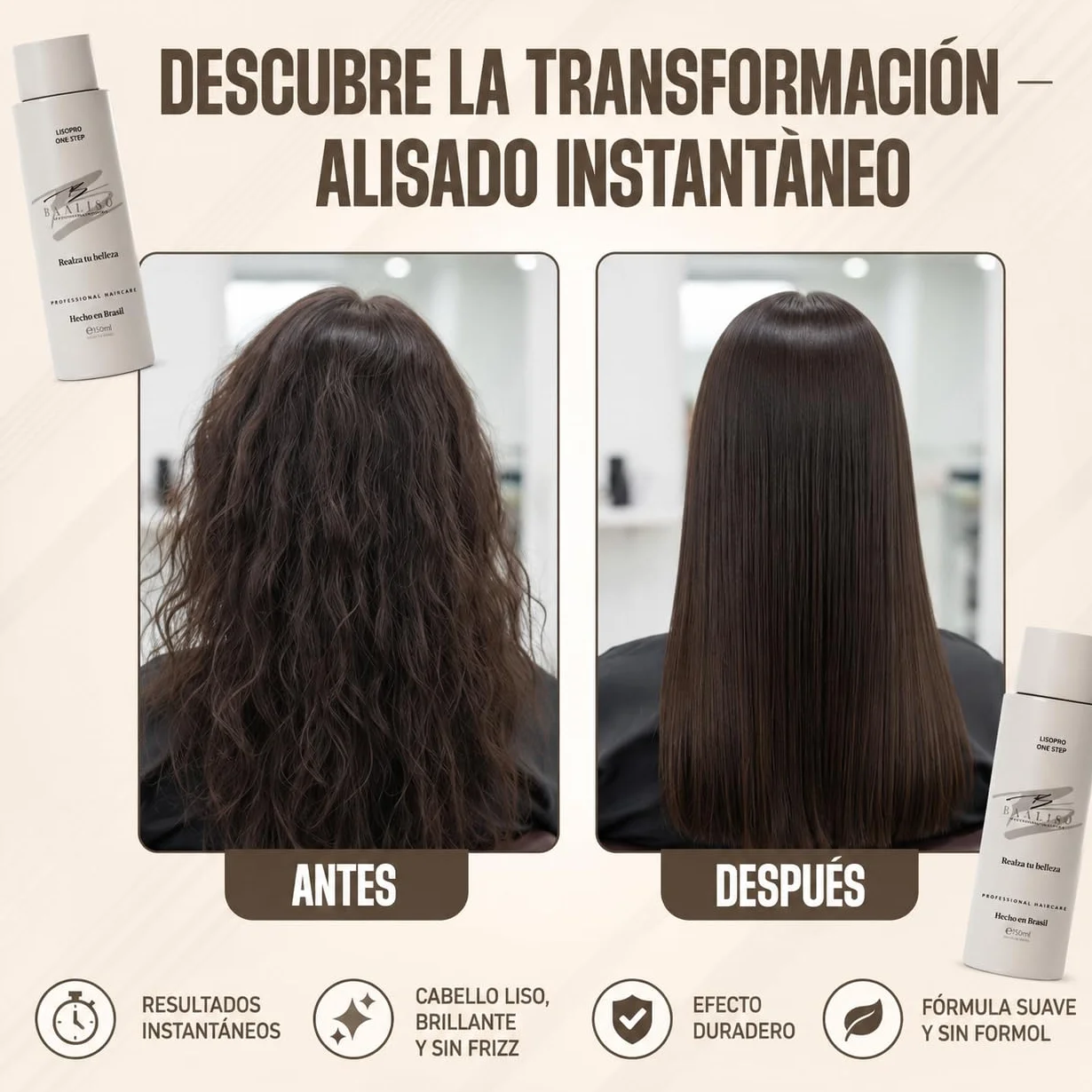 Alisado Brasileño Premium con Queratina 150 ml Anti Frizz Brillo Intenso