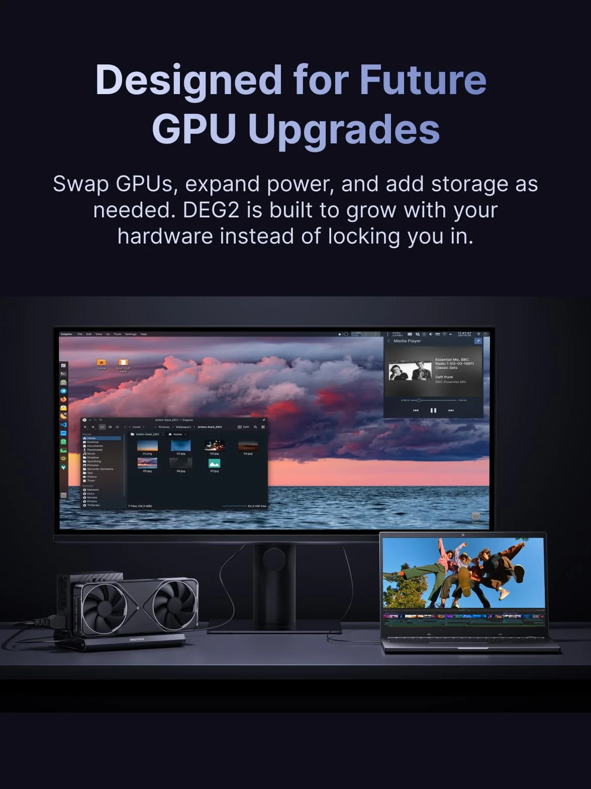 MINISFORUM DEG2 Thunderbolt 5 80Gbps 140W Base de expansión OCuLink eGPU PCIe x16 M.2 NVMe ATX/SFX