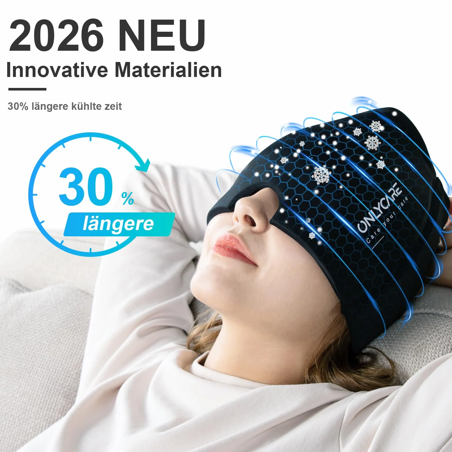 ONLYCARE Gorro Migraña Antifaz Frío Sin Sabor Gel Envolvente 360° Alivio Migraña Sinusitis Estrés Dolores Cabeza