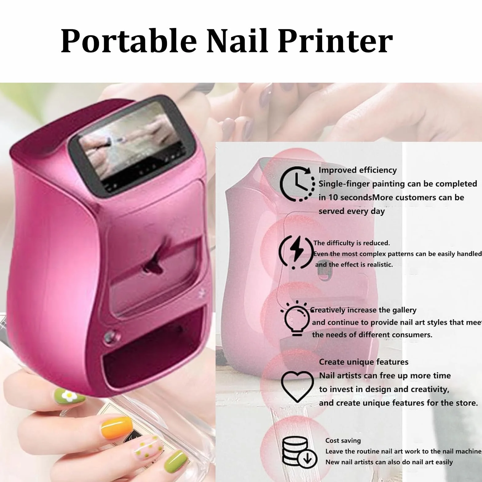 Impresora Digital Móvil Decoración Uñas,Máquina Pintar Uñas,Impresión Patrones Bricolaje Y Secado En Uno,Impresora Automática Uñas 3D para Estudio uñas/manicurista/Amantes Las uñas