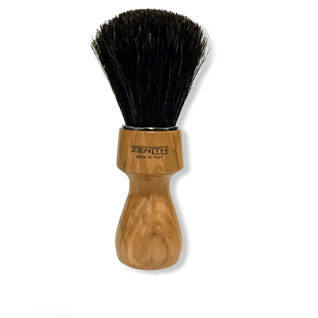 Zenith Brocha de afeitar con crin y mango de madera de olivo – Fabricado en Italia