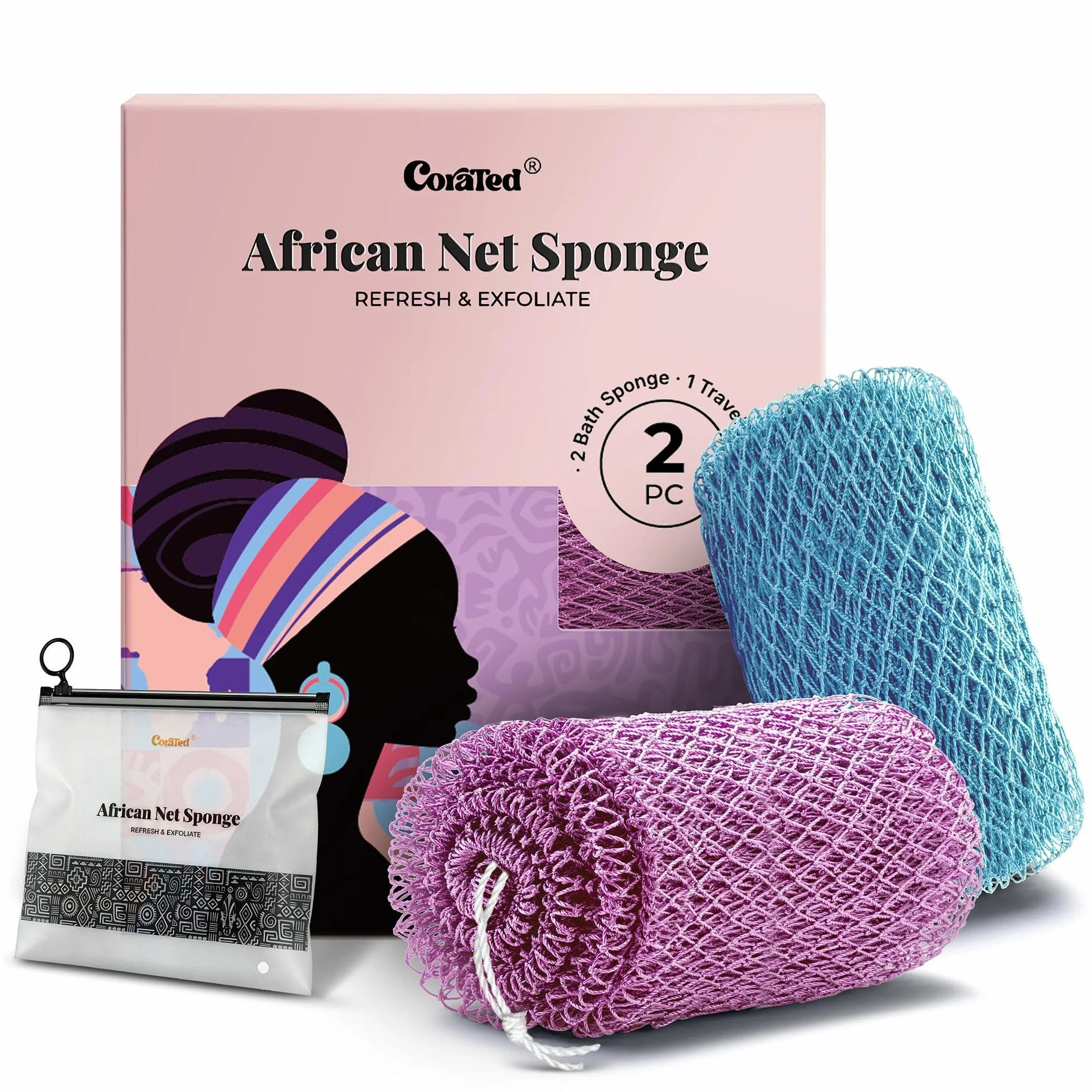 Esponja de Red Exfoliante Africana CORATED, 2 Piezas para Baño y Ducha
