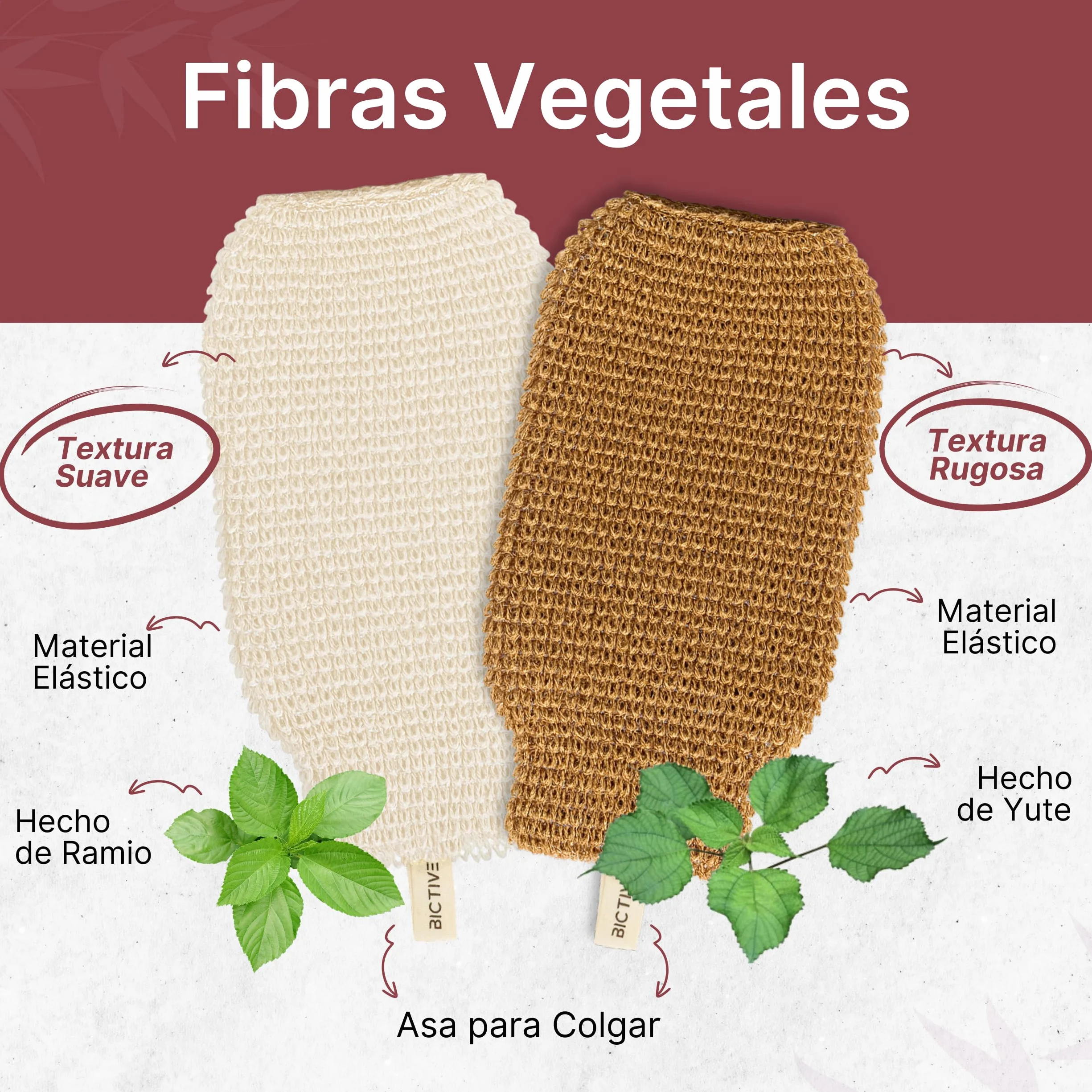 Guantes Exfoliantes Corporales de Fibras Naturales Kit de 2 - Manopla Exfoliante para Ducha