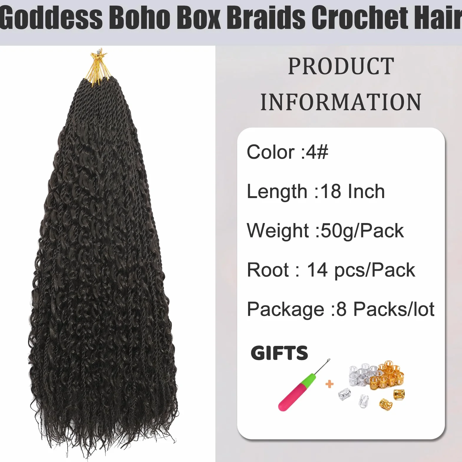 Goddess Boho Box Braids Crochet Hair 18 Inch 8 Packs Pre Looped Water Wave Hair Extension for Women
