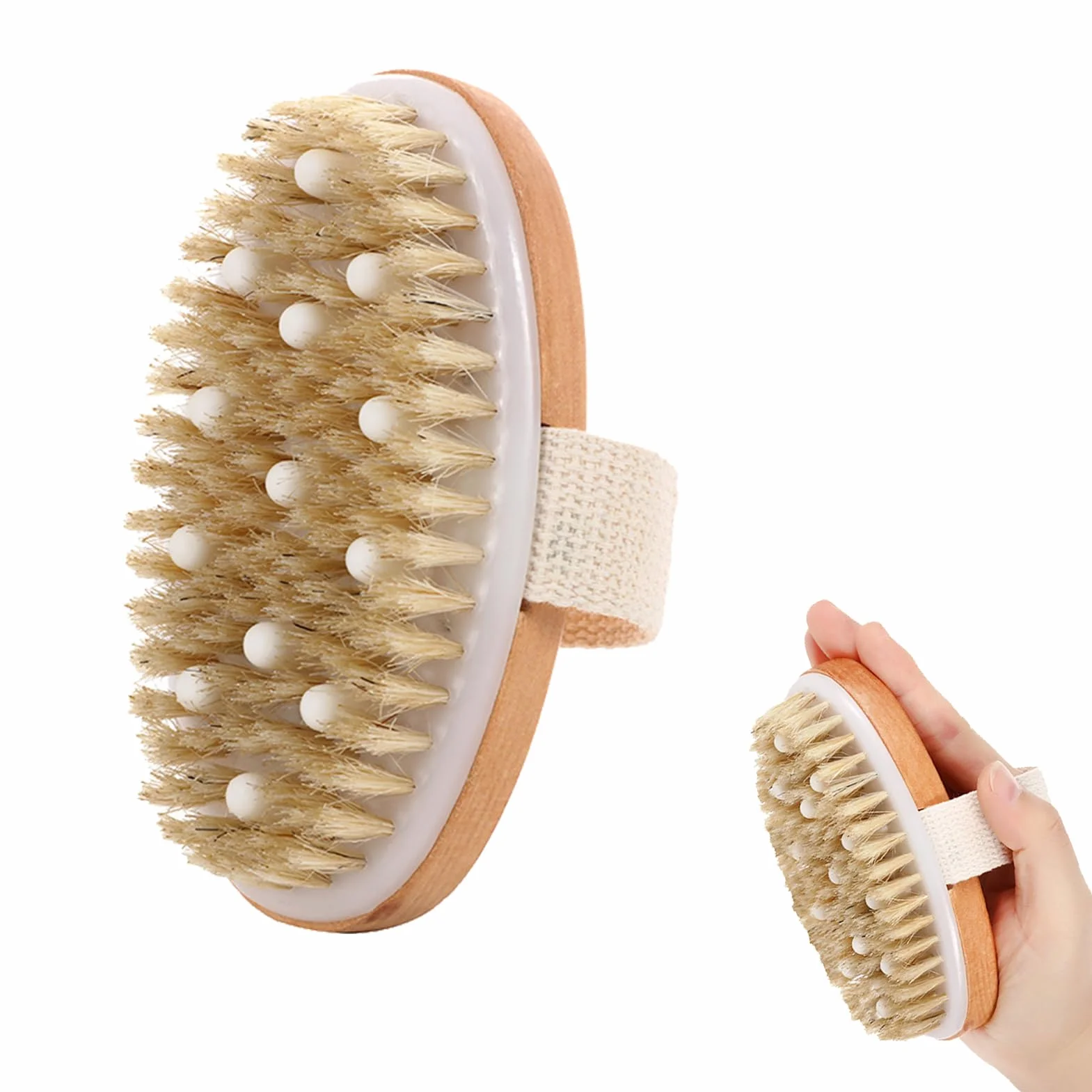 Cepillo seco corporal exfoliante cerdas de jabalí para drenaje linfático y reducción de celulitis