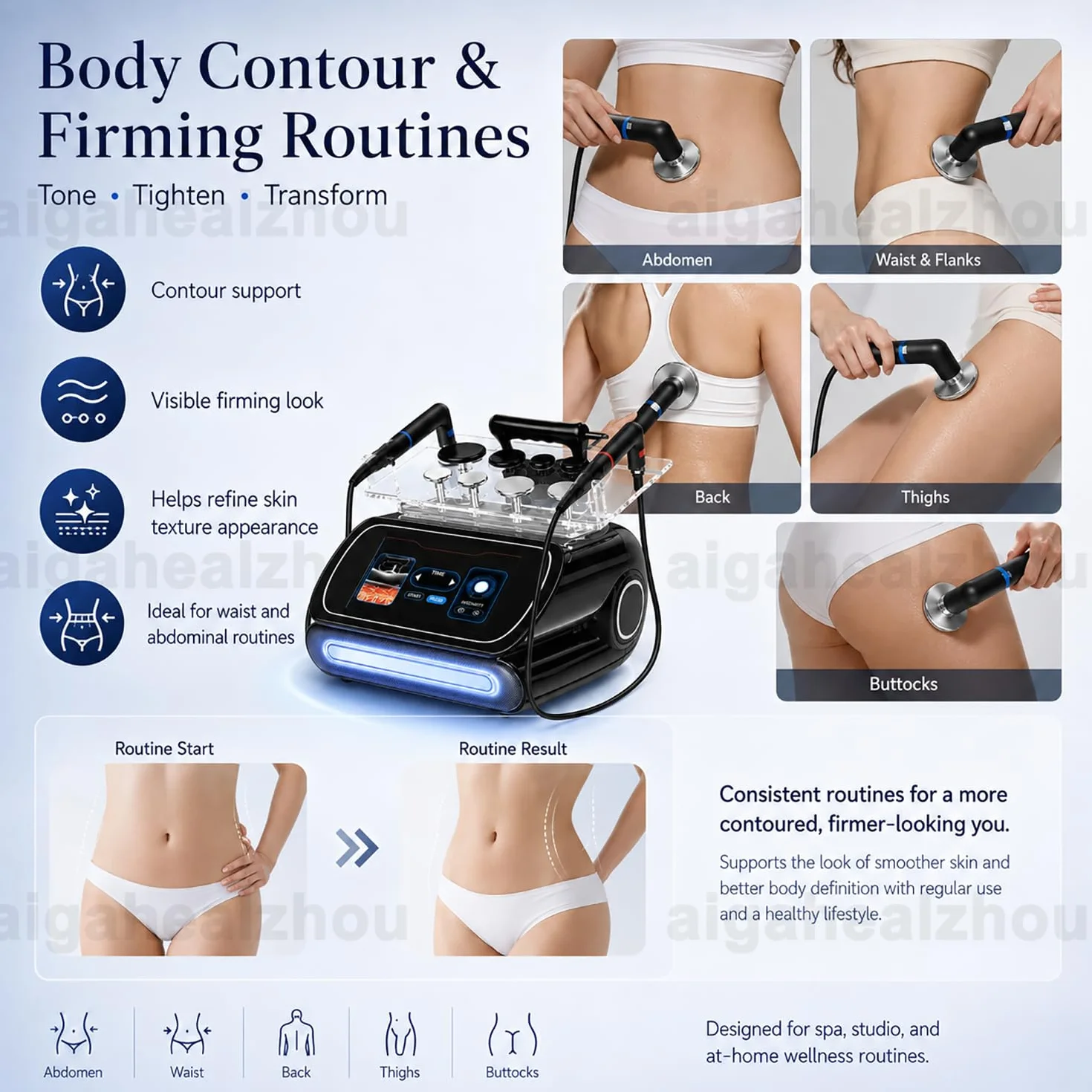 Ruijiazi Máquina Radiofrecuencia Corporal 448K EMS Profesional Viso | RF, EMS, 448K, fascia knife, 3 manípulos, 8 cabezales, placa negativa, uso hogar, spa, centro estético
