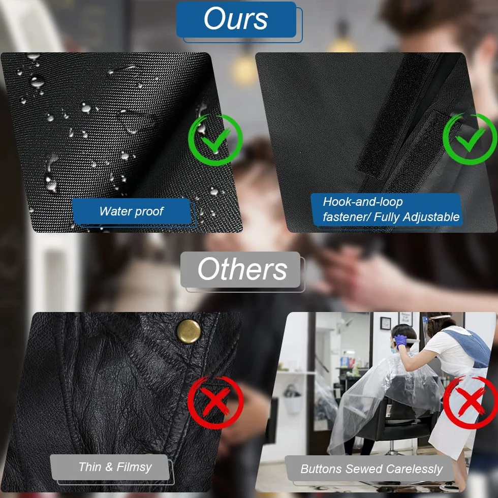 LOPHE Capa de Peluquería Negra Impermeable con Cepillo y Peineta