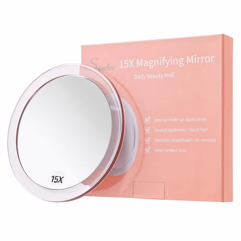 SANTOO Espejo de Aumento 15cm con Ventosas para Maquillaje