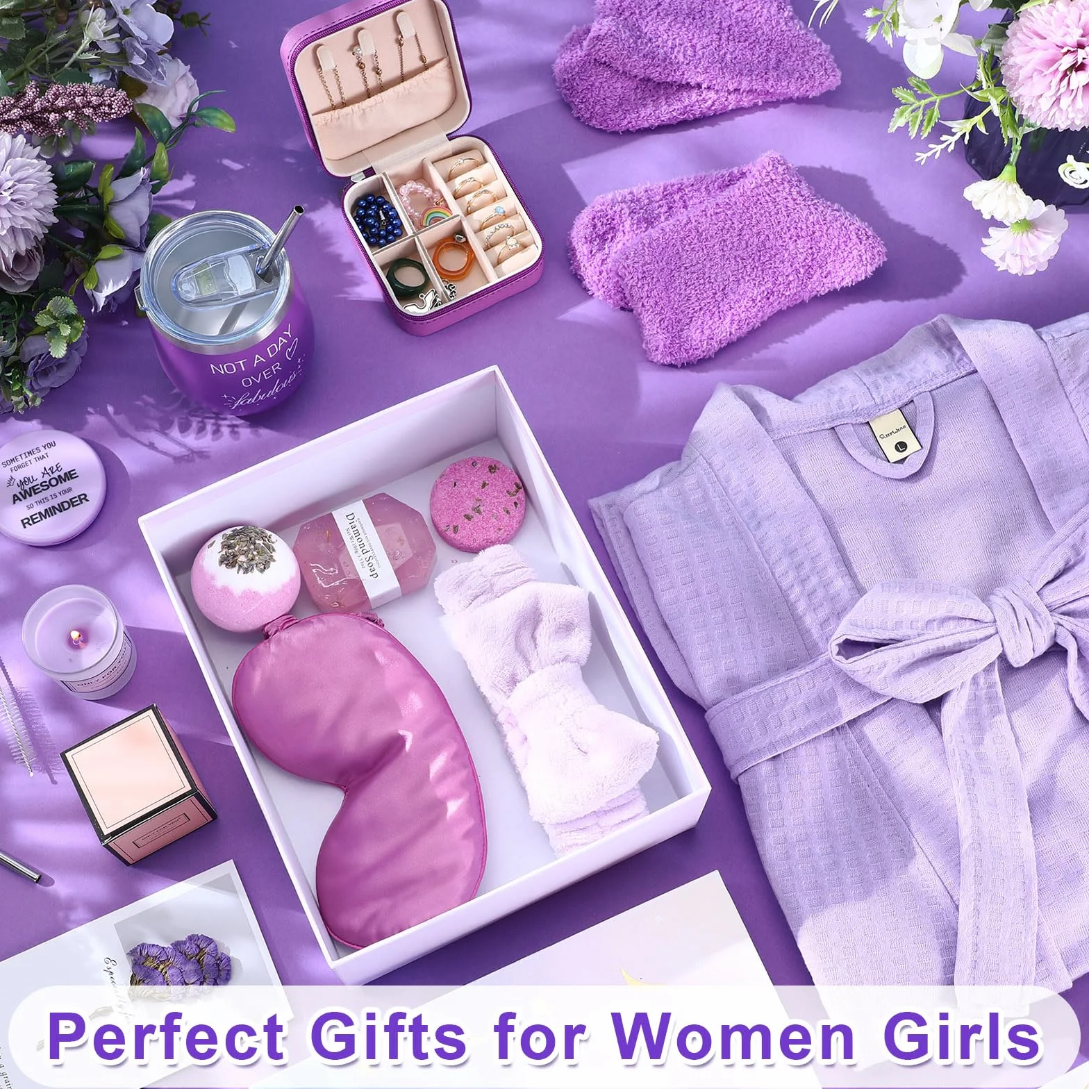 Nuogo Juego de 13 cestas de regalo de Navidad para mujer, regalo de cumpleaños, spa, cesta de regalo para mujeres, espejos, calcetines, vaporizadores, joyero, bata de baño para mamá, novia, esposa