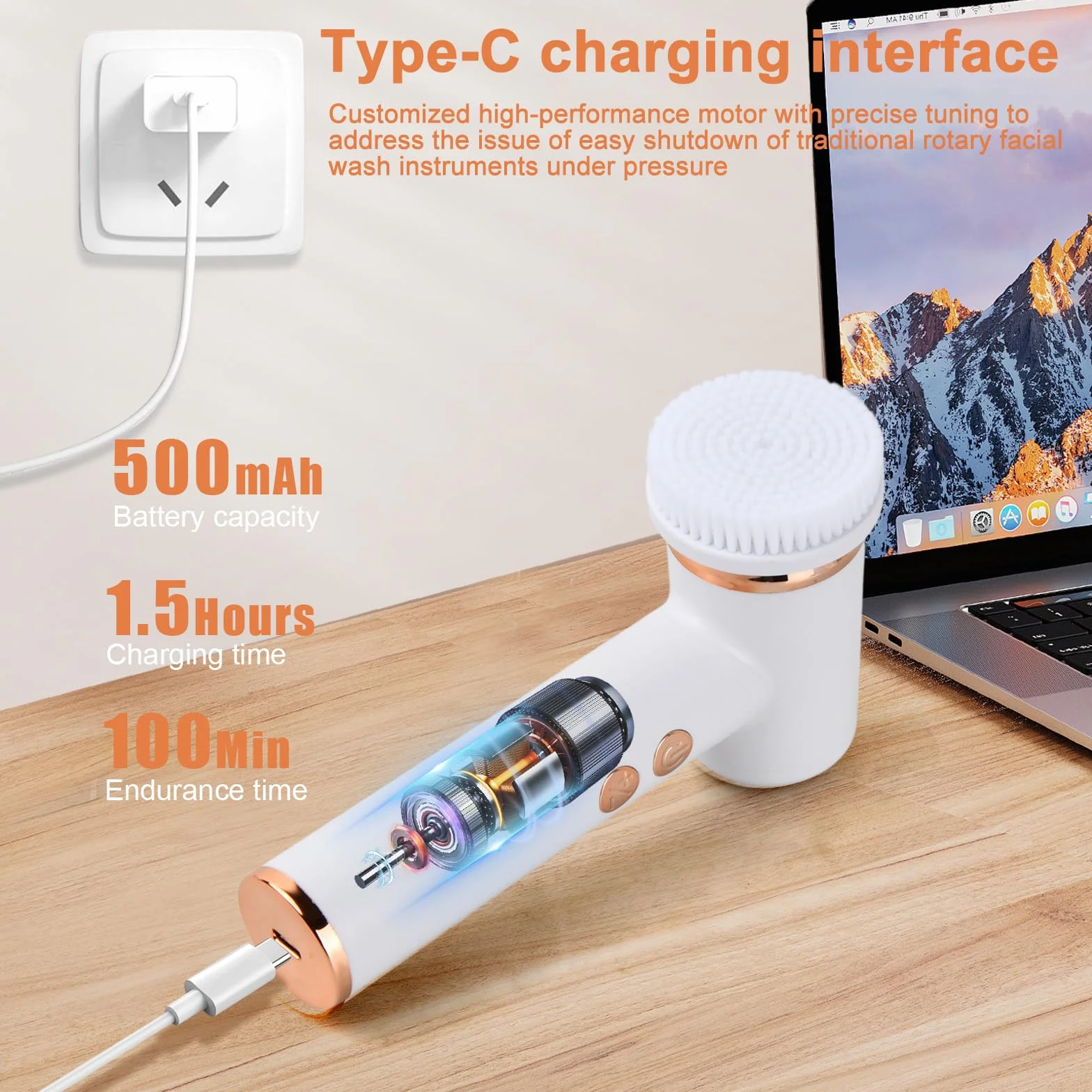 Cepillo limpieza facial eléctrico recargable IPX6 4 cabezales 5 niveles ajuste