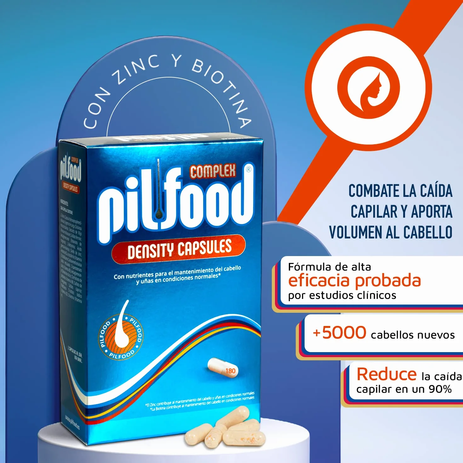 Pilfood Density Vitaminas para el Cabello - Tratamiento Anticaída con Biotina, Zinc y Vitaminas Esenciales (180 Cápsulas)