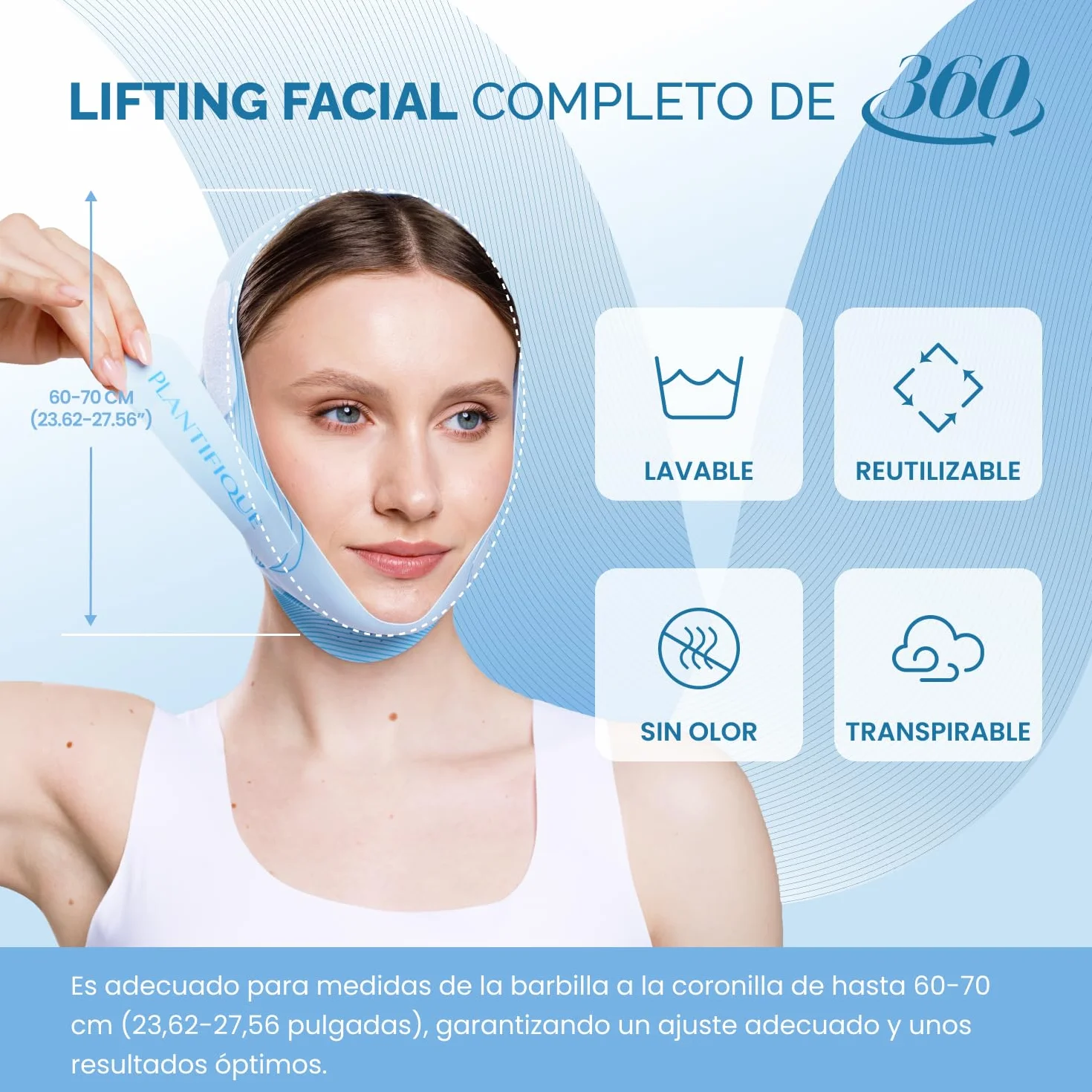 PLANTIFIQUE Mentonera Papada Reutilizable Mascarilla Facial V-Line Lifting Chin Strap