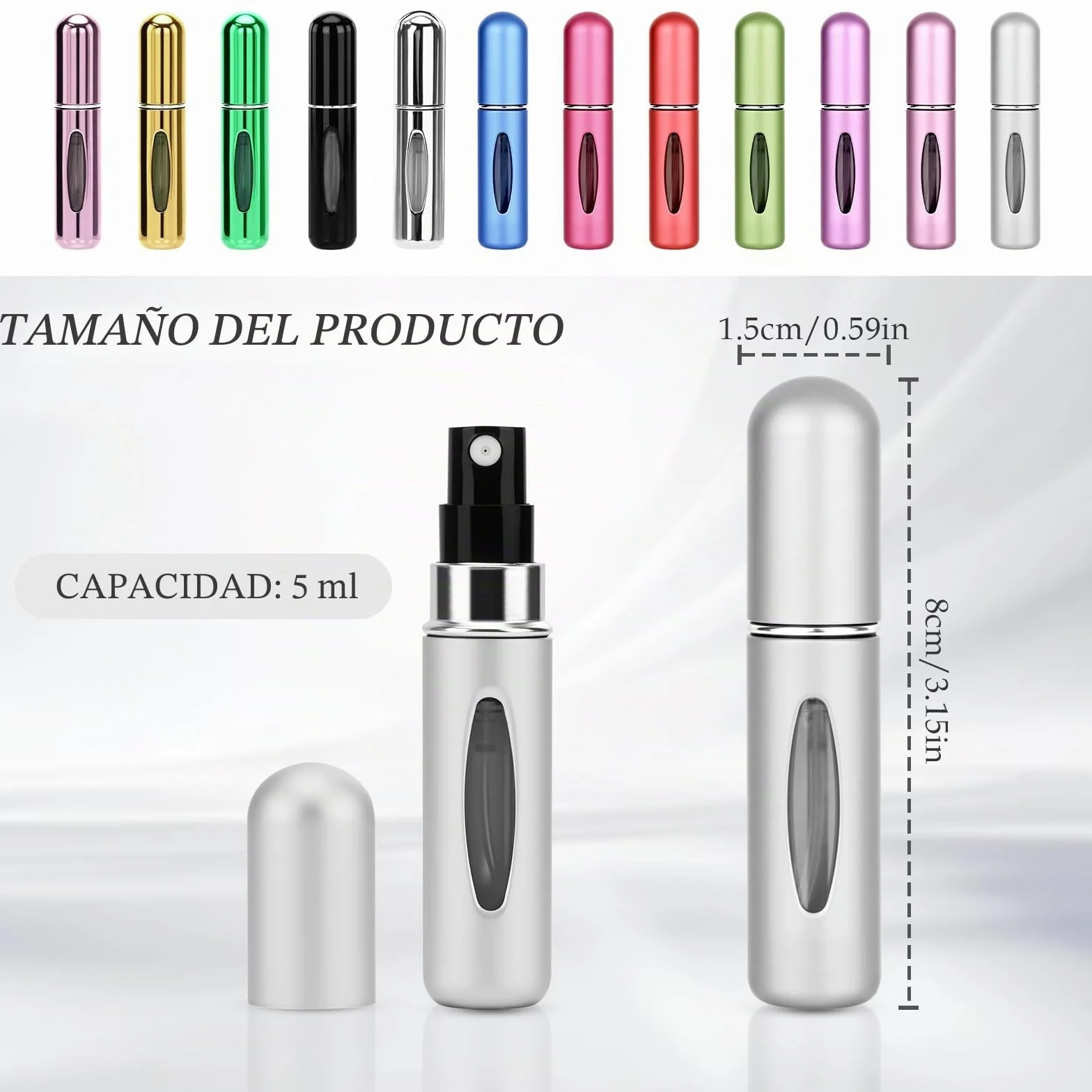 Atomizador Perfume Recargable 5ml, 12 Pcs Mini Frasco Decants sin Fugas, Bote Colonia para Viaje