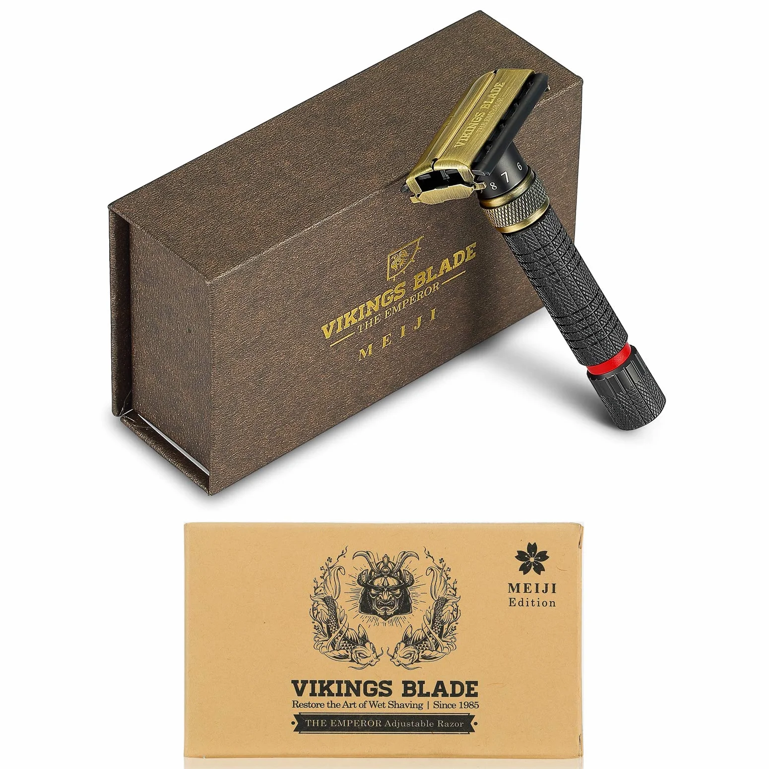 VIKINGS BLADE Maquinilla de afeitar clásica ajustable doble filo con funda de lujo