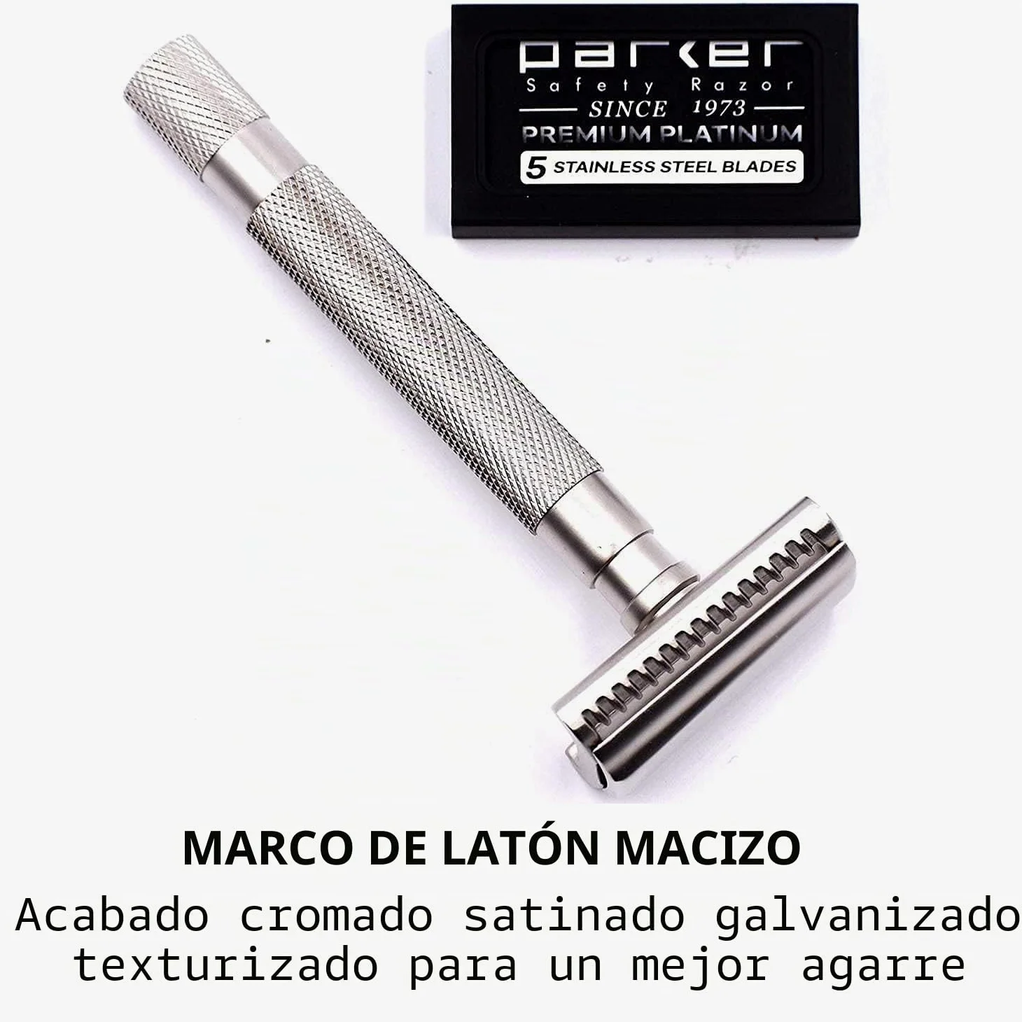 Parker - Maquinilla de afeitar semiinclinada de seguridad, acabado en oro rosa, elegante para piel sensible, cabeza inclinada + 5 cuchillas Parker para resultados suaves