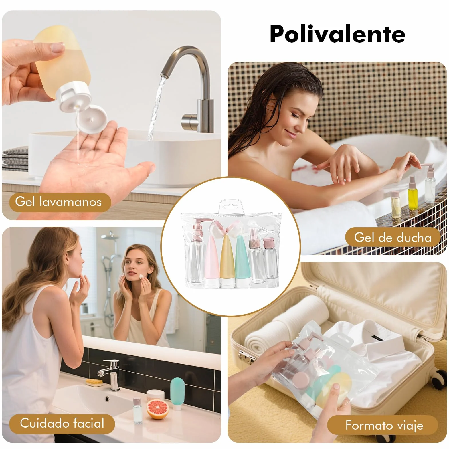 Juego de botellas de viaje rellenables 11 piezas portátiles sin BPA para champú líquidos