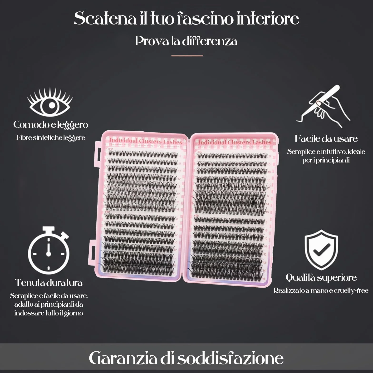 VEGCOO Cluster Lashes 640 Unds 30+40+50+60D Pestañas Postizas Naturales Individuales Tipo Racimo Ruso (8-16 mm)
