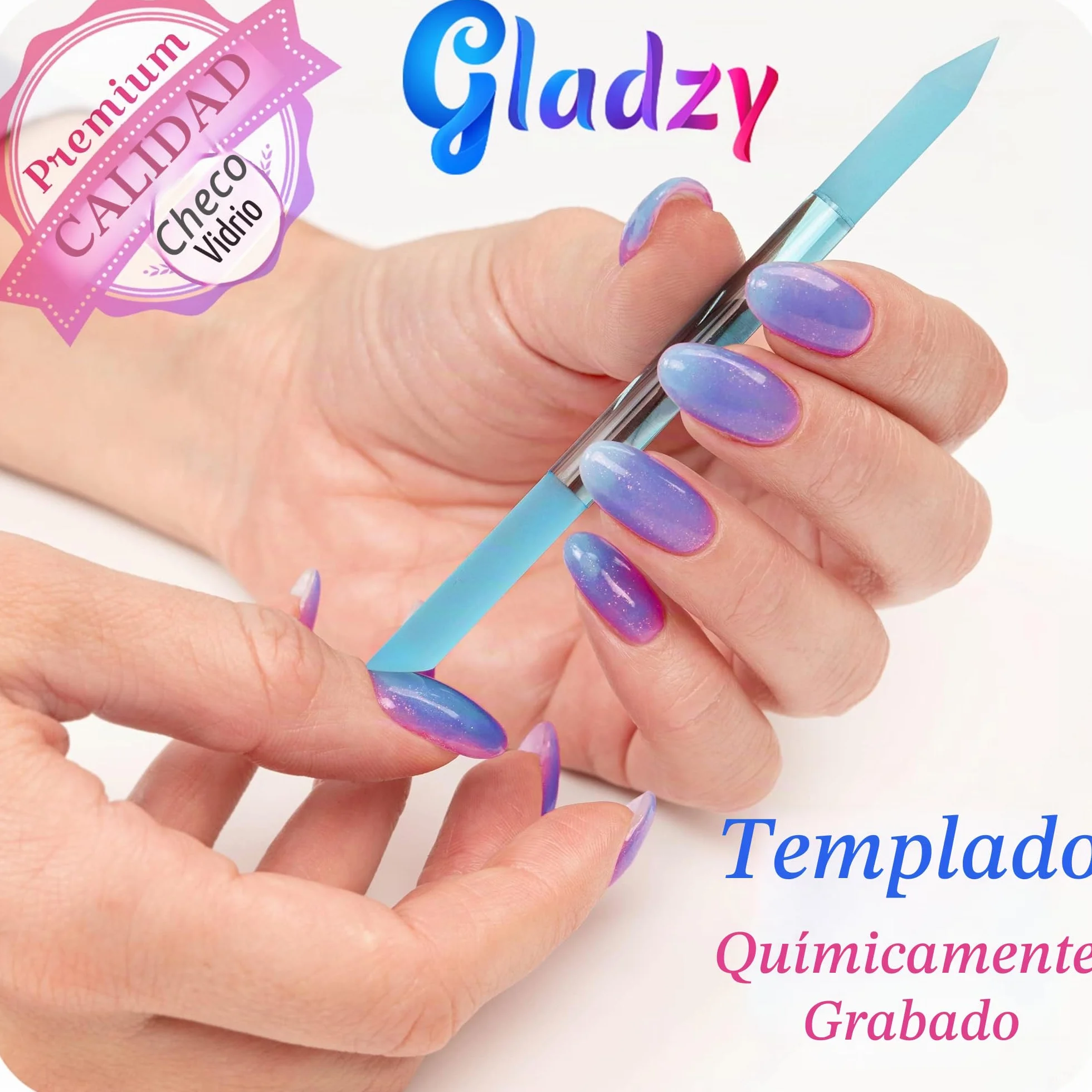Gladzy Lima de Cristal Empujador de Cutículas Profesional, Eliminación de Precisión, Superficie Abrasiva Duradera
