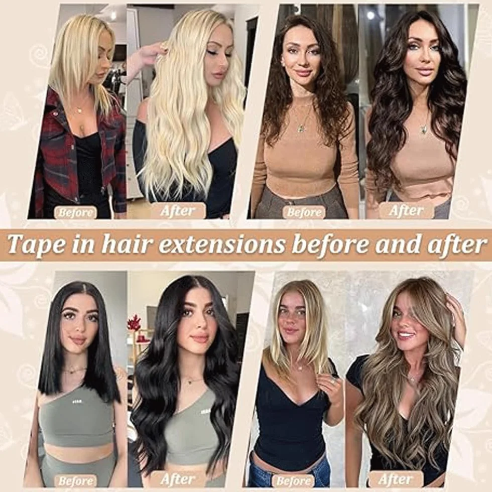 Extensiones adhesivas de pelo humano recto invisible, #27, rubio miel, 24 pulgadas, 10 piezas/40 g, extensiones de pelo humano para mujer, mínimo, smell low Shedding