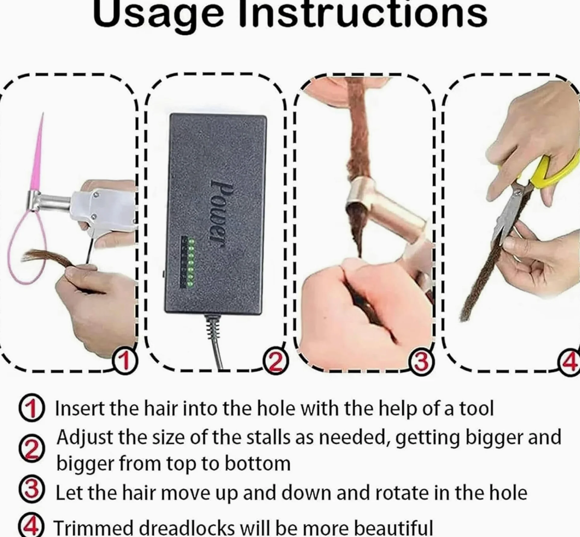 Máquina eléctrica para hacer rastas, máquina para hacer trenzas de crochet con rastas, kit de herramientas para hacer rastas, 20 agujas de crochet automáticas, crea fácilmente tu propio peinado sinté