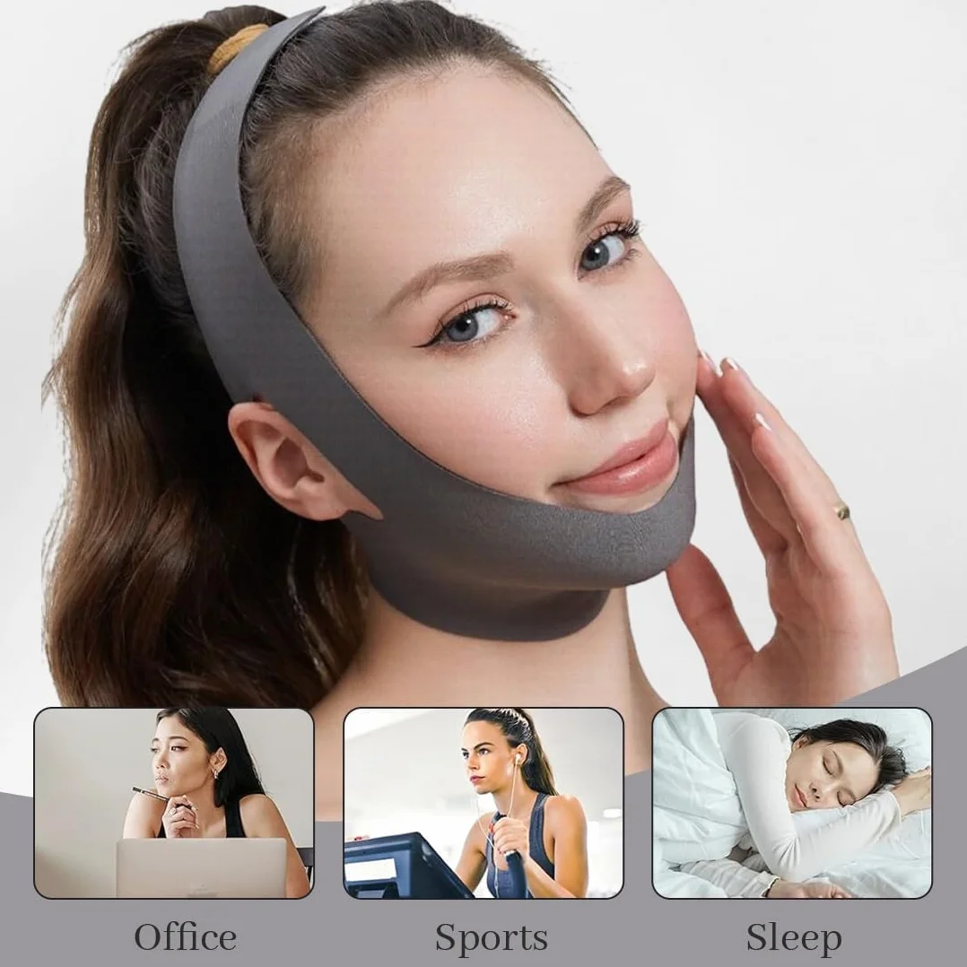 Maschera lifting doppio mento fascia post lifting viso collo contorno viso a V rassodamento grigio