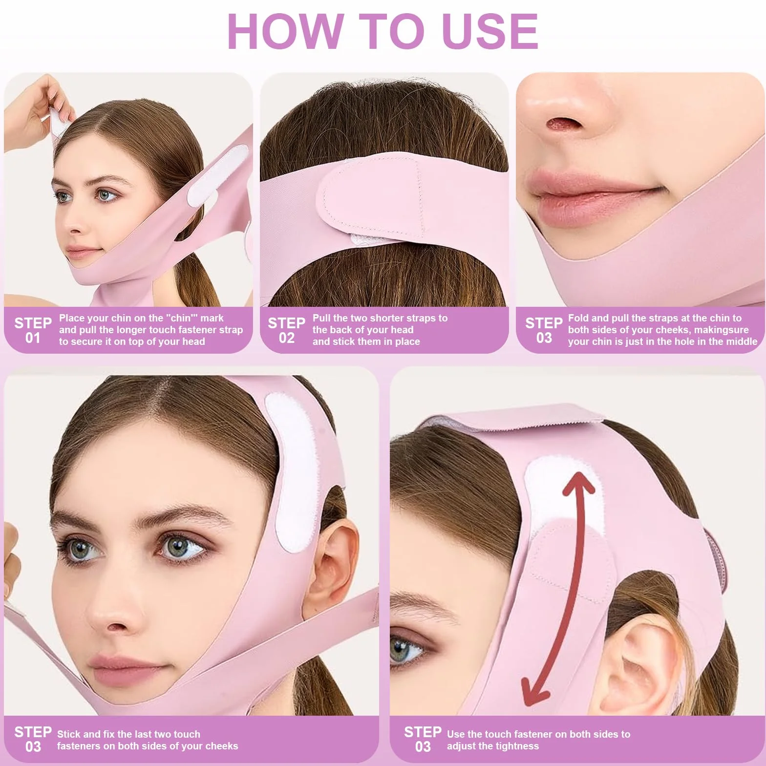 Jawliner Reductor de Papada Mentonera Postquirurgica Banda Facial Levantamiento Ajustable Transpirable Morado